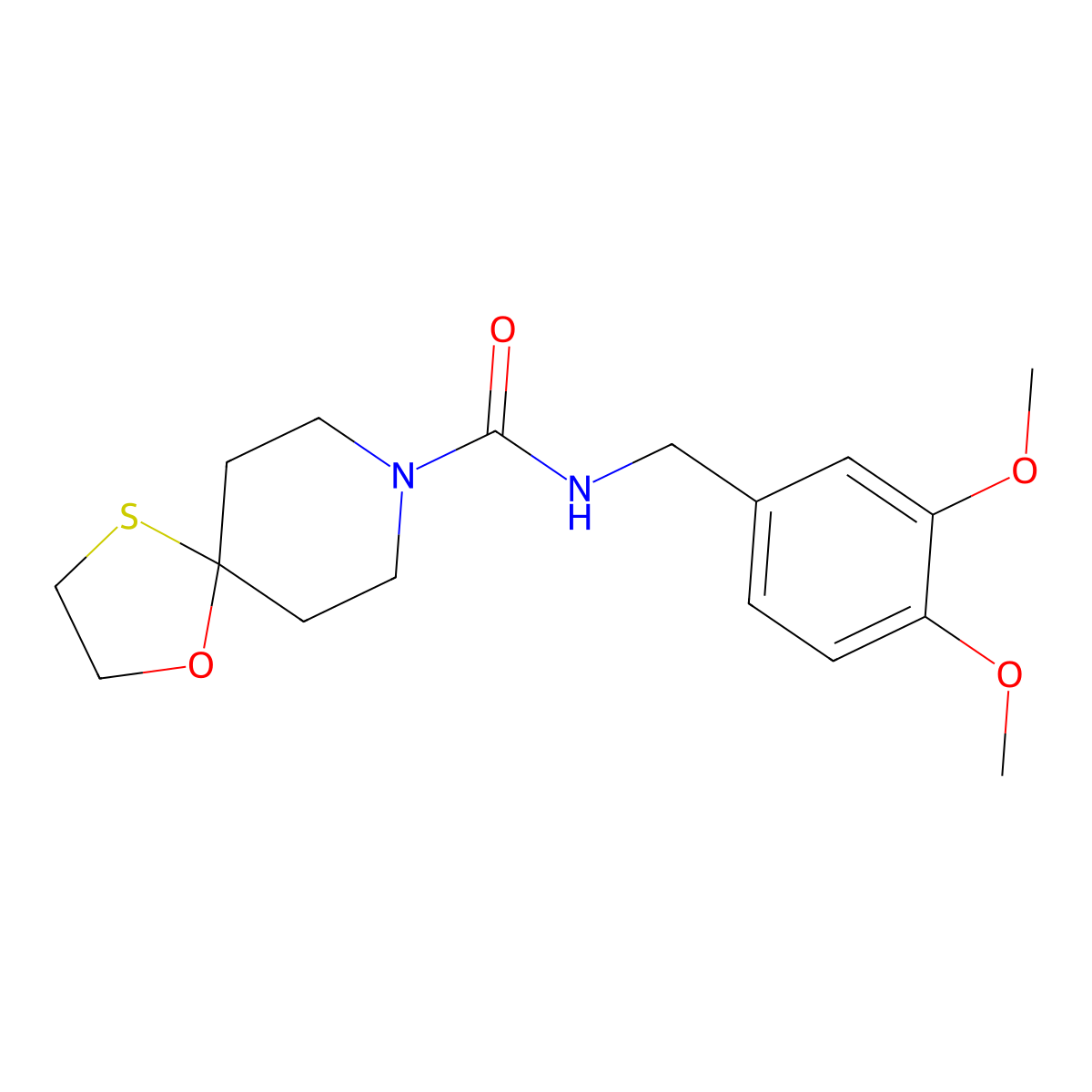 N-(3,4-dimethoxybenzyl)-1-oxa-4-thia-8-azaspiro[4.5]decane-8-carboxamide molecular structure, CAS 1351615-93-4
