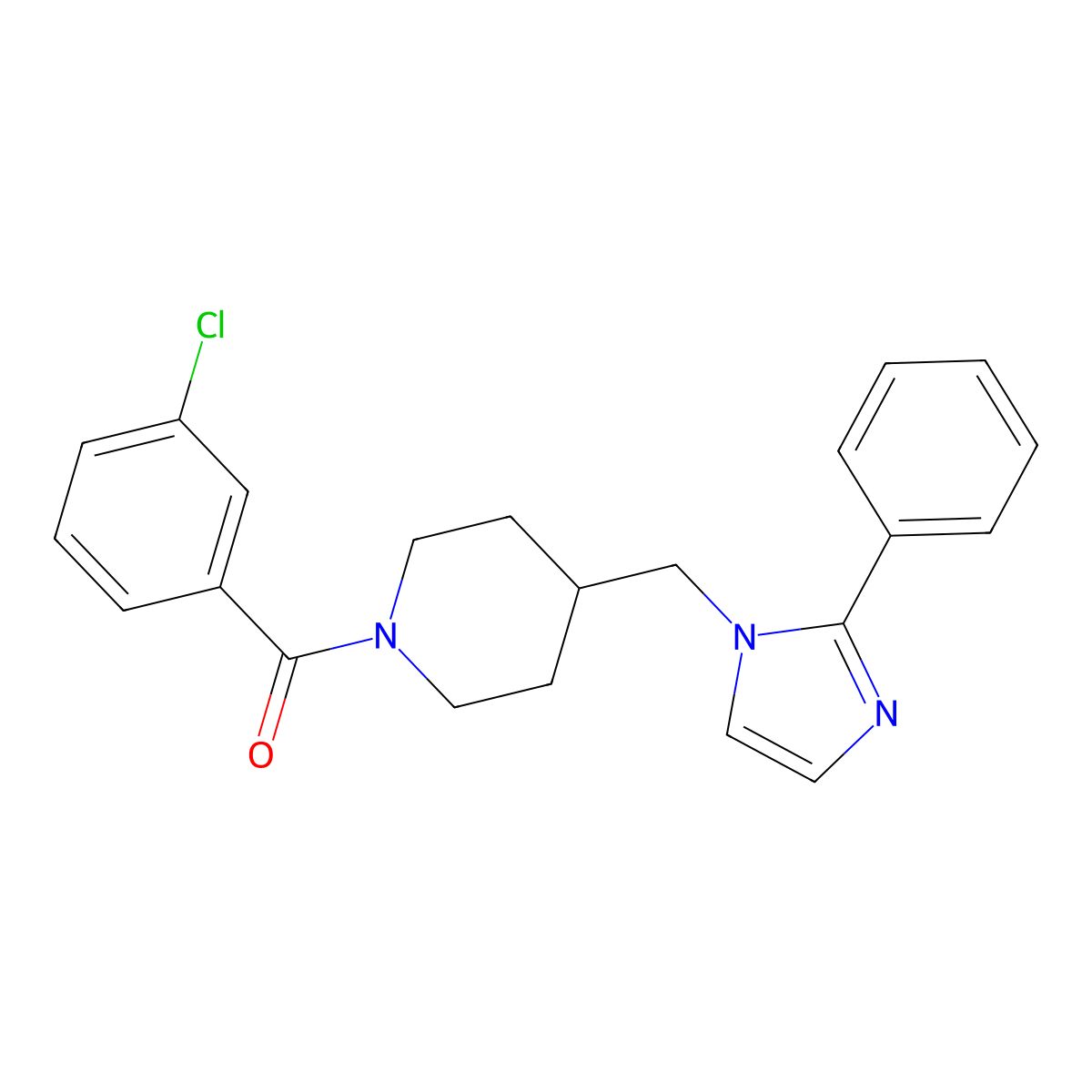 (3-chlorophenyl)(4-((2-phenyl-1H-imidazol-1-yl)methyl)piperidin-1-yl)methanone molecular structure, CAS 1351616-05-1