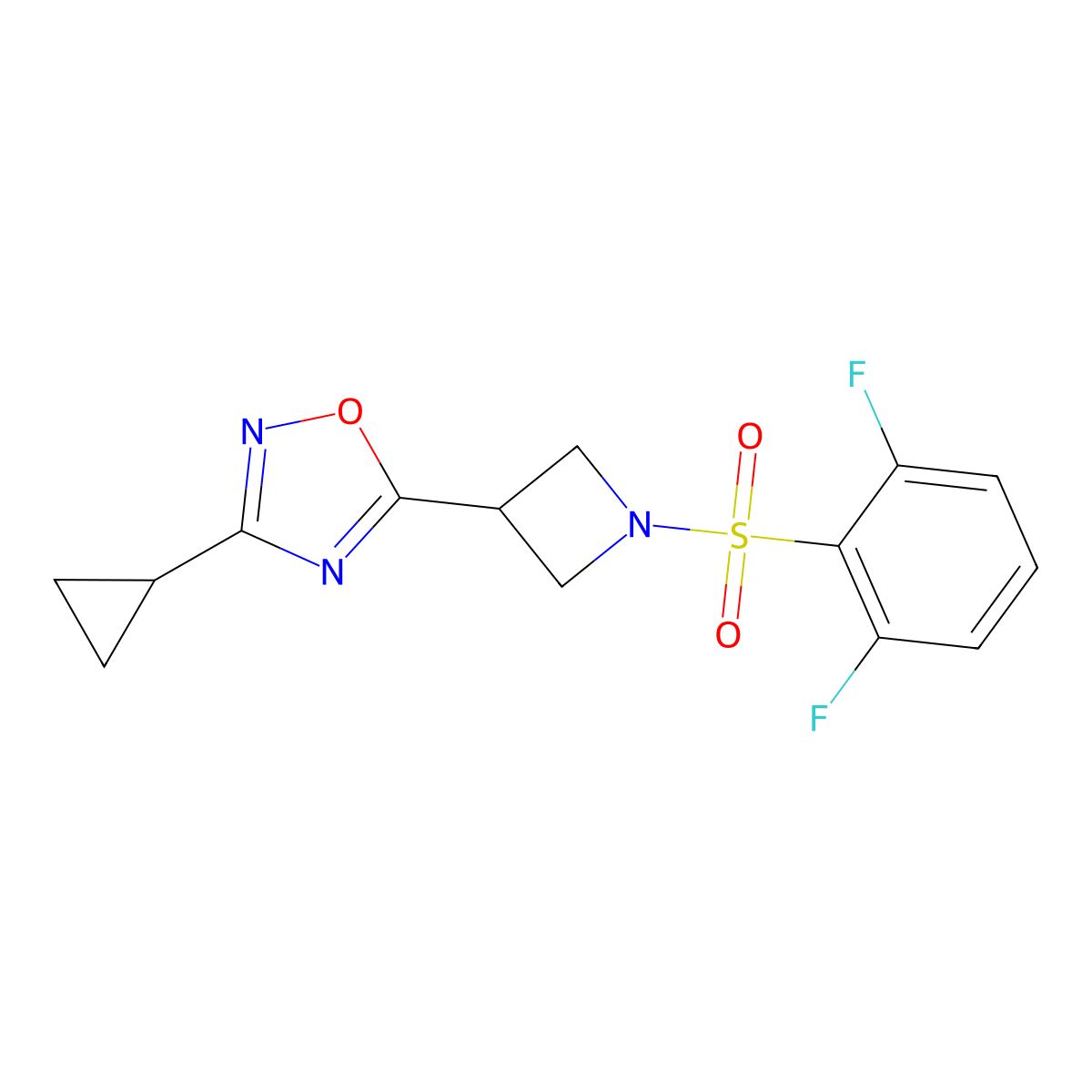 3-Cyclopropyl-5-(1-((2,6-difluorophenyl)sulfonyl)azetidin-3-yl)-1,2,4-oxadiazole molecular structure, CAS 1351616-06-2
