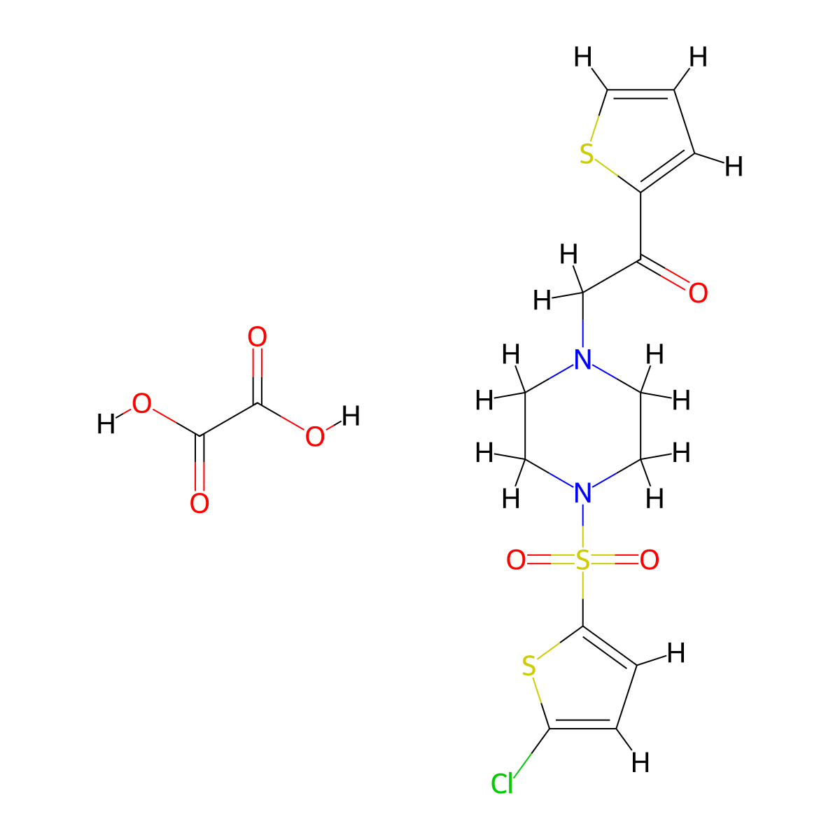 2-(4-((5-Chlorothiophen-2-yl)sulfonyl)piperazin-1-yl)-1-(thiophen-2-yl)ethanone oxalate molecular structure, CAS 1351616-09-5