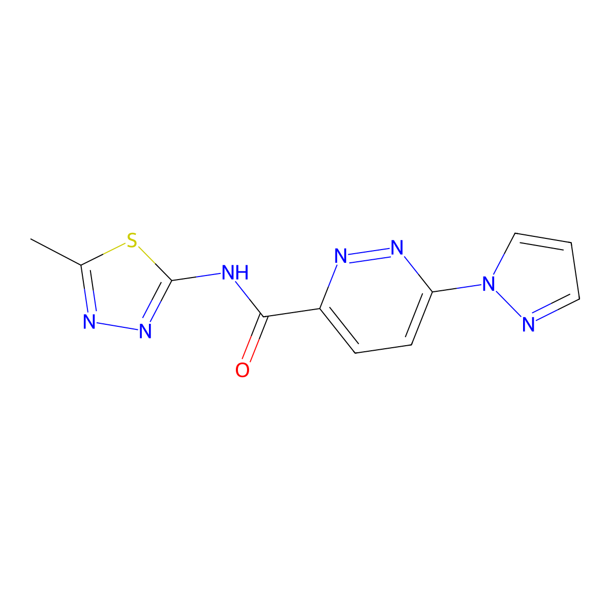 N-(5-methyl-1,3,4-thiadiazol-2-yl)-6-(1H-pyrazol-1-yl)pyridazine-3-carboxamide molecular structure, CAS 1351616-21-1