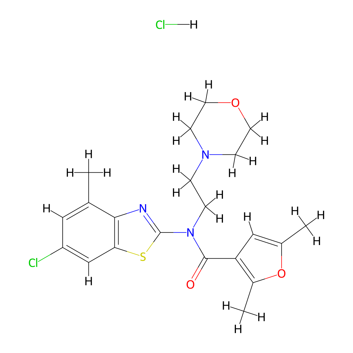 N-(6-chloro-4-methylbenzo[d]thiazol-2-yl)-2,5-dimethyl-N-(2-morpholinoethyl)furan-3-carboxamide hydrochloride molecular structure, CAS 1351616-28-8