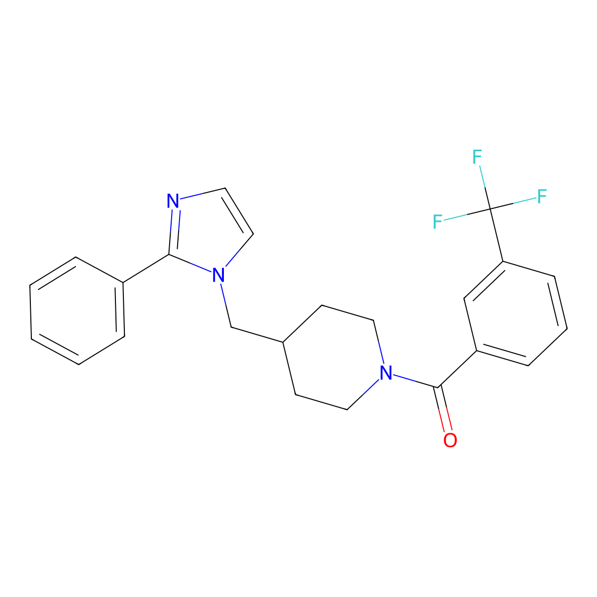(4-((2-phenyl-1H-imidazol-1-yl)methyl)piperidin-1-yl)(3-(trifluoromethyl)phenyl)methanone molecular structure, CAS 1351616-30-2