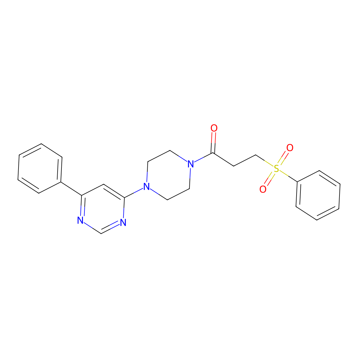 1-(4-(6-Phenylpyrimidin-4-yl)piperazin-1-yl)-3-(phenylsulfonyl)propan-1-one molecular structure, CAS 1351616-31-3