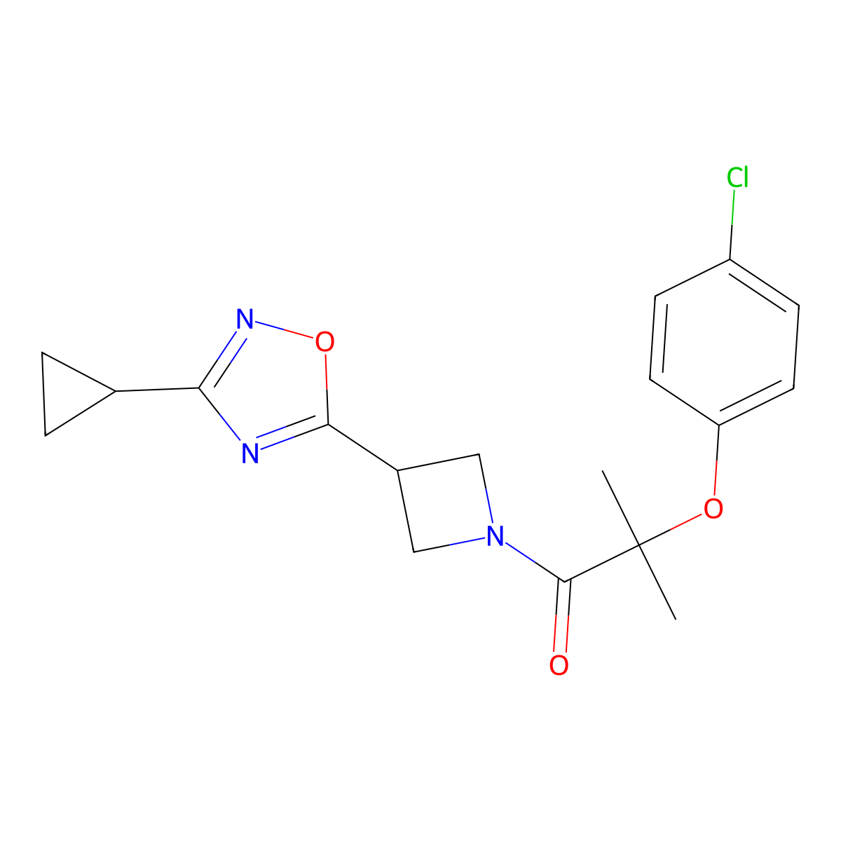 2-(4-Chlorophenoxy)-1-[3-(3-cyclopropyl-1,2,4-oxadiazol-5-yl)azetidin-1-yl]-2-methylpropan-1-one molecular structure, CAS 1351616-41-5