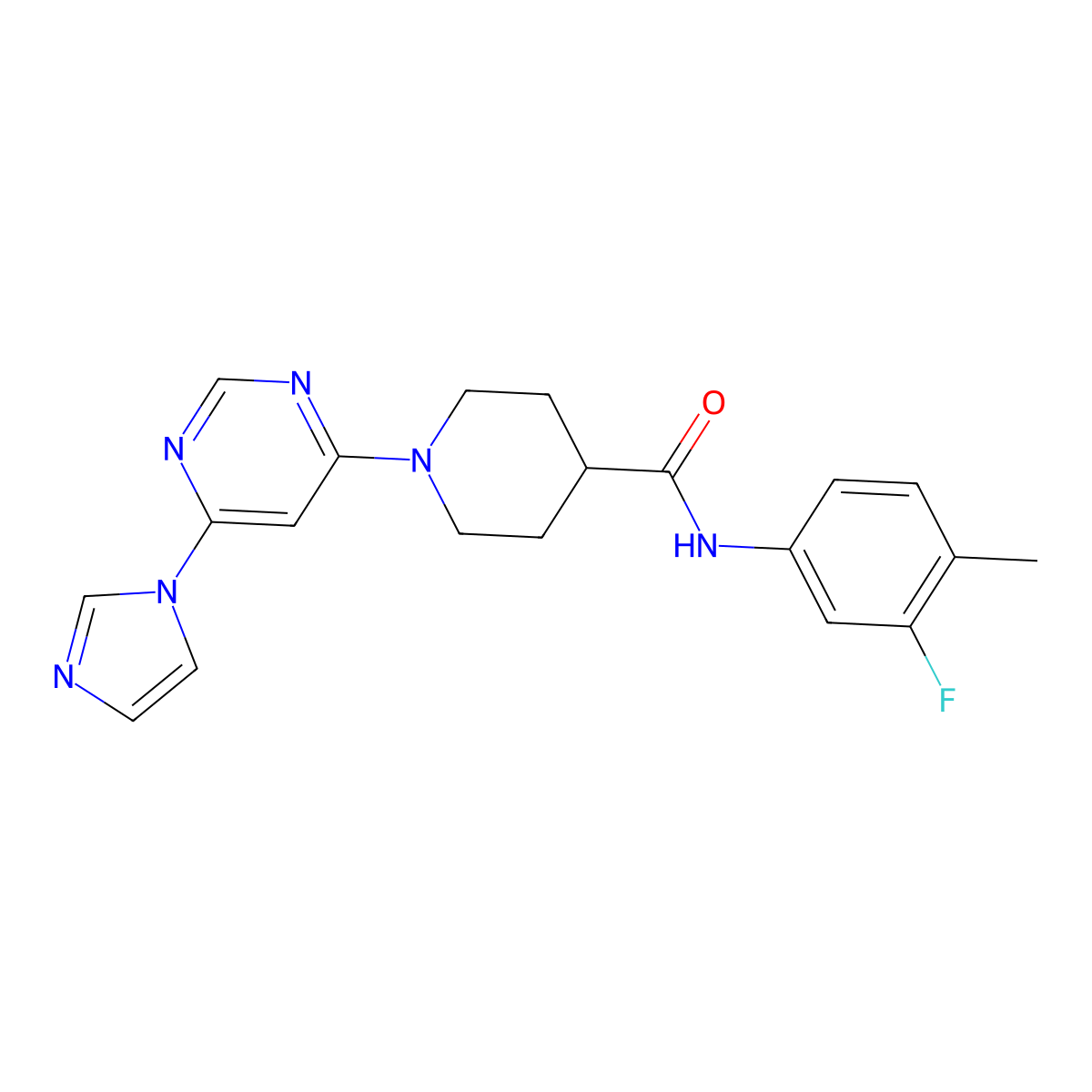 1-(6-(1H-imidazol-1-yl)pyrimidin-4-yl)-N-(3-fluoro-4-methylphenyl)piperidine-4-carboxamide molecular structure, CAS 1351616-47-1