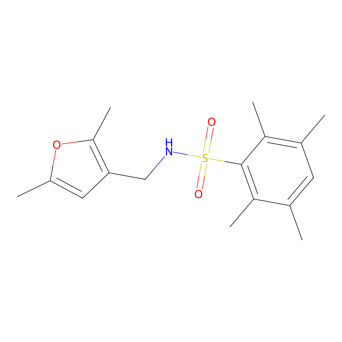 N-((2,5-dimethylfuran-3-yl)methyl)-2,3,5,6-tetramethylbenzenesulfonamide molecular structure, CAS 1351616-48-2