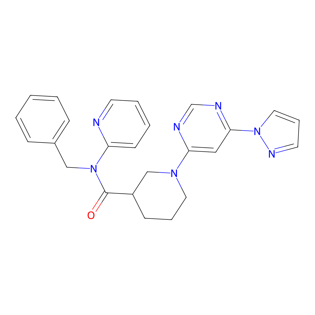 1-(6-(1H-pyrazol-1-yl)pyrimidin-4-yl)-N-benzyl-N-(pyridin-2-yl)piperidine-3-carboxamide molecular structure, CAS 1351616-56-2
