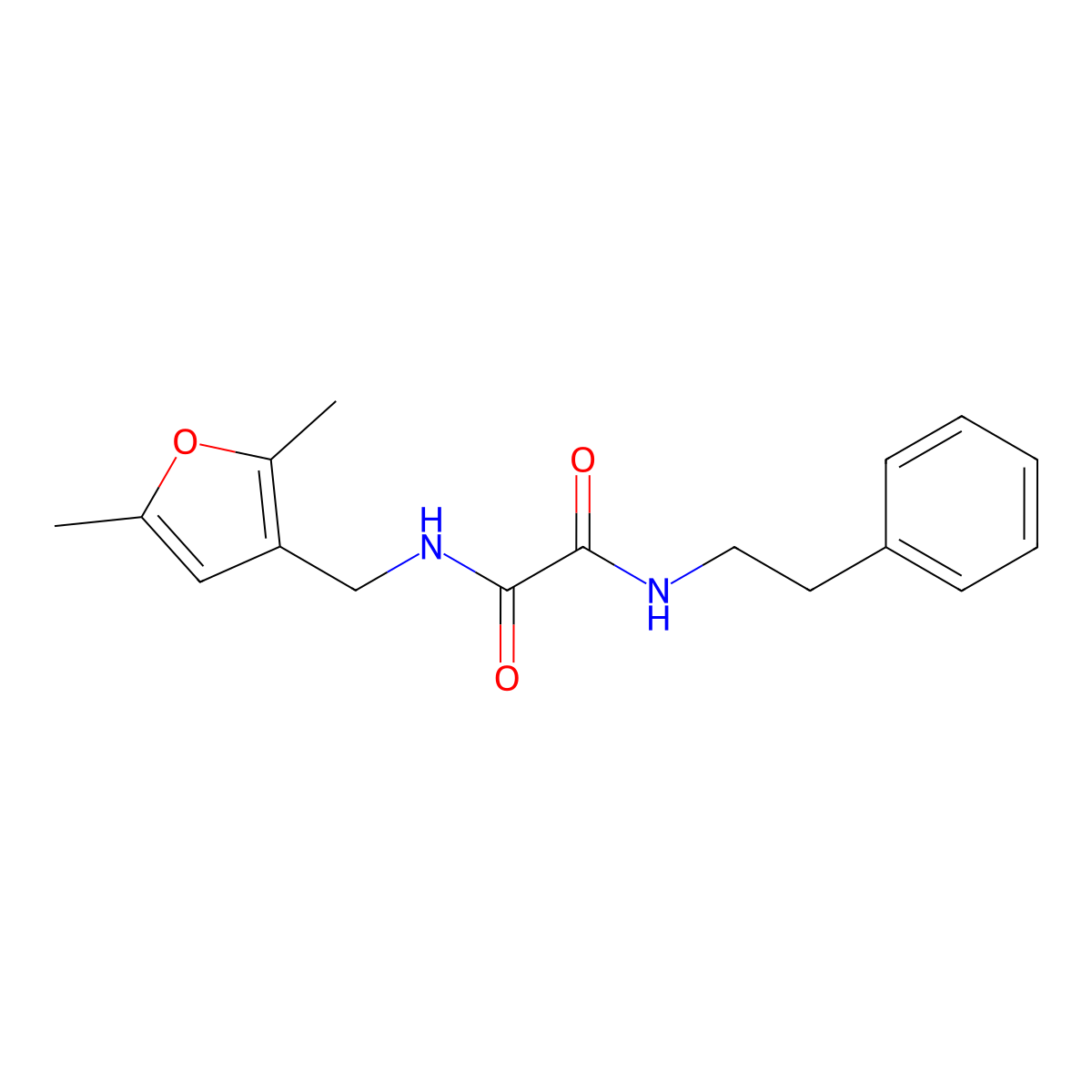N1-((2,5-dimethylfuran-3-yl)methyl)-N2-phenethyloxalamide molecular structure, CAS 1351616-57-3