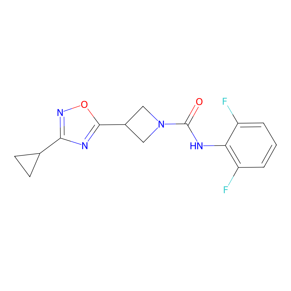 3-(3-cyclopropyl-1,2,4-oxadiazol-5-yl)-N-(2,6-difluorophenyl)azetidine-1-carboxamide molecular structure, CAS 1351616-61-9