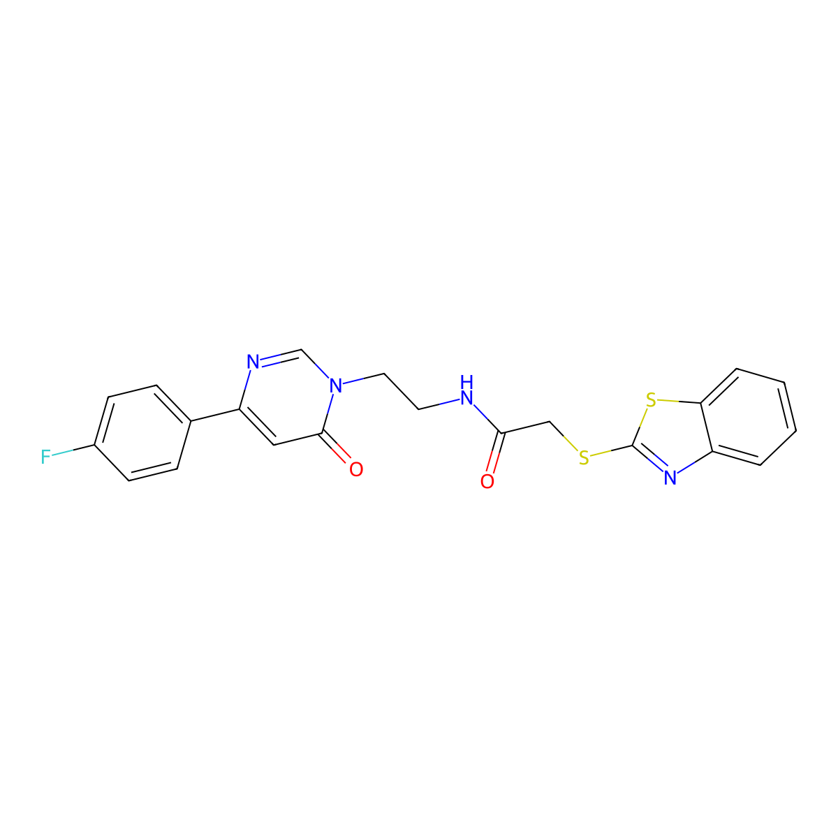 2-(benzo[d]thiazol-2-ylthio)-N-(2-(4-(4-fluorophenyl)-6-oxopyrimidin-1(6H)-yl)ethyl)acetamide molecular structure, CAS 1351616-63-1