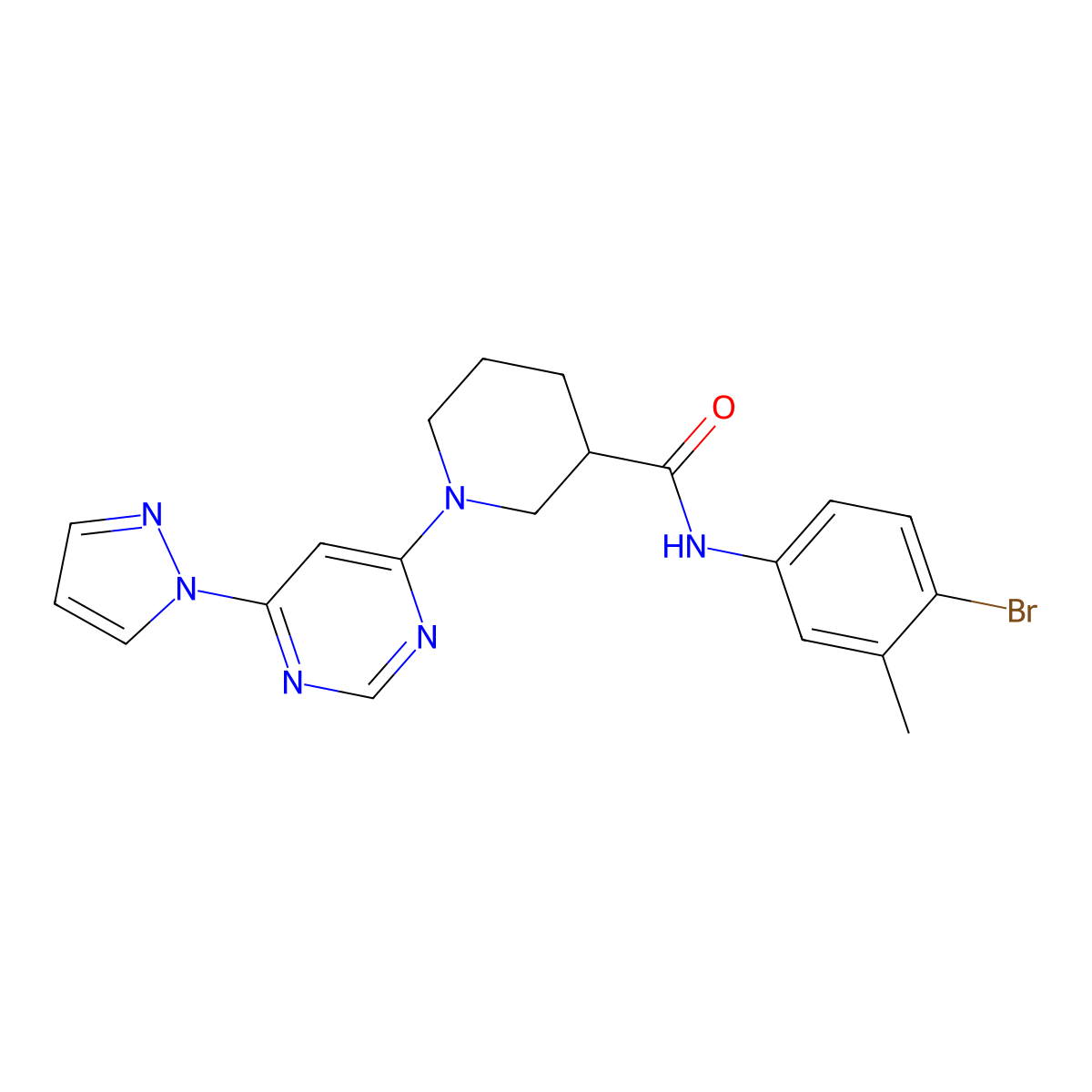 1-(6-(1H-pyrazol-1-yl)pyrimidin-4-yl)-N-(4-bromo-3-methylphenyl)piperidine-3-carboxamide molecular structure, CAS 1351616-64-2