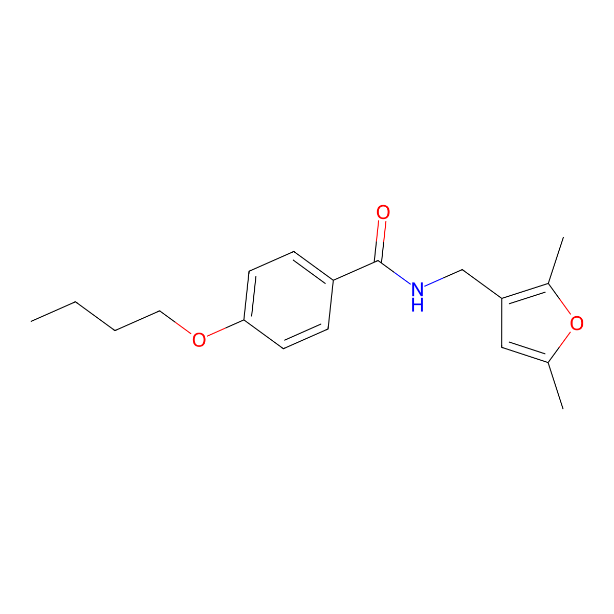 4-butoxy-N-[(2,5-dimethylfuran-3-yl)methyl]benzamide molecular structure, CAS 1351616-67-5