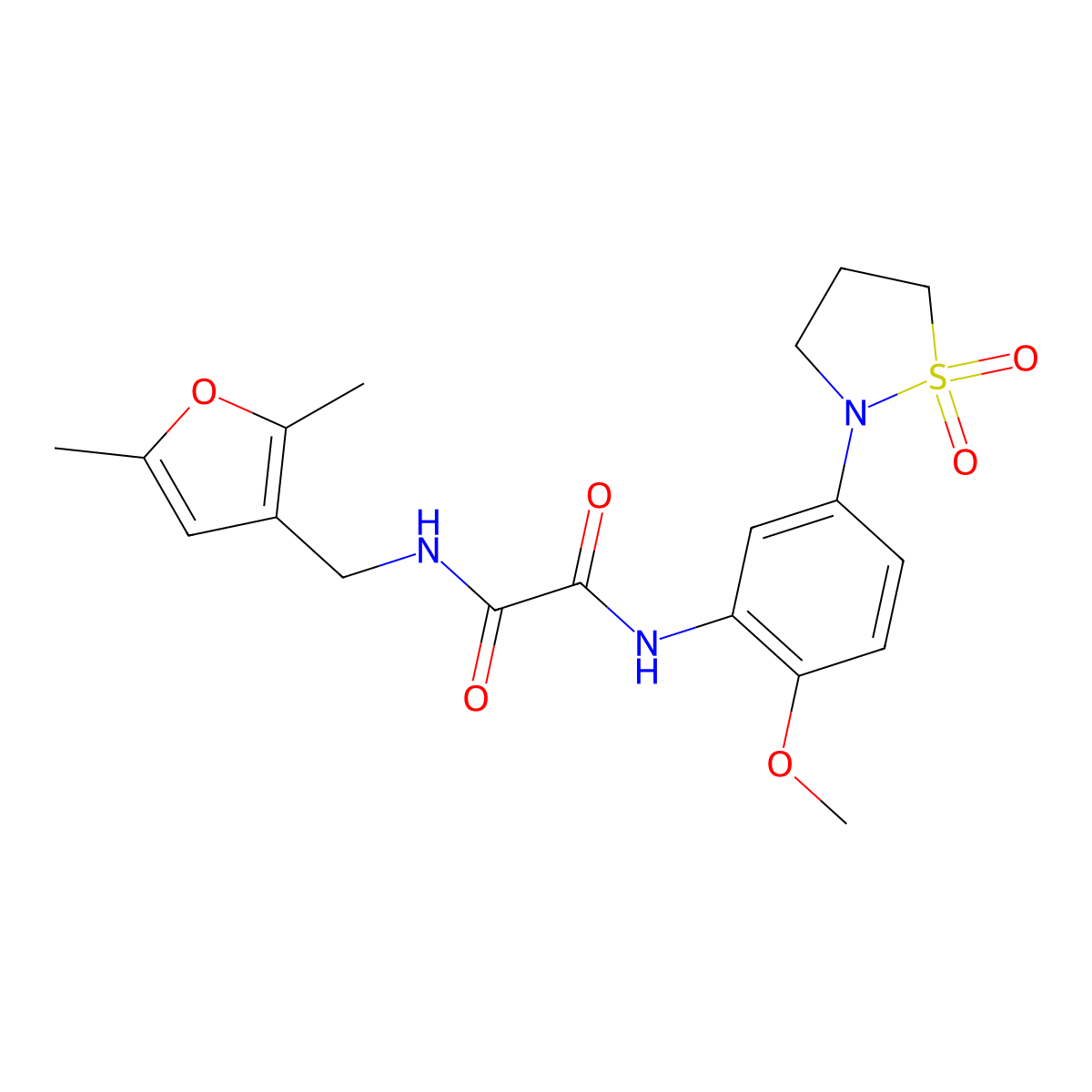 N1-((2,5-dimethylfuran-3-yl)methyl)-N2-(5-(1,1-dioxidoisothiazolidin-2-yl)-2-methoxyphenyl)oxalamide molecular structure, CAS 1351616-68-6