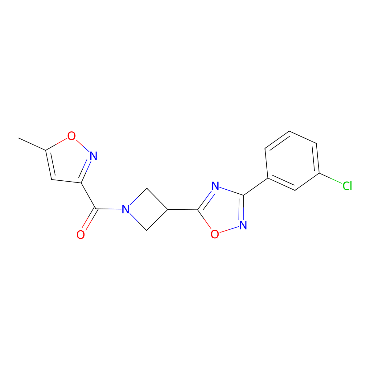 3-(3-Chlorophenyl)-5-[1-(5-methyl-1,2-oxazole-3-carbonyl)azetidin-3-yl]-1,2,4-oxadiazole molecular structure, CAS 1351616-70-0