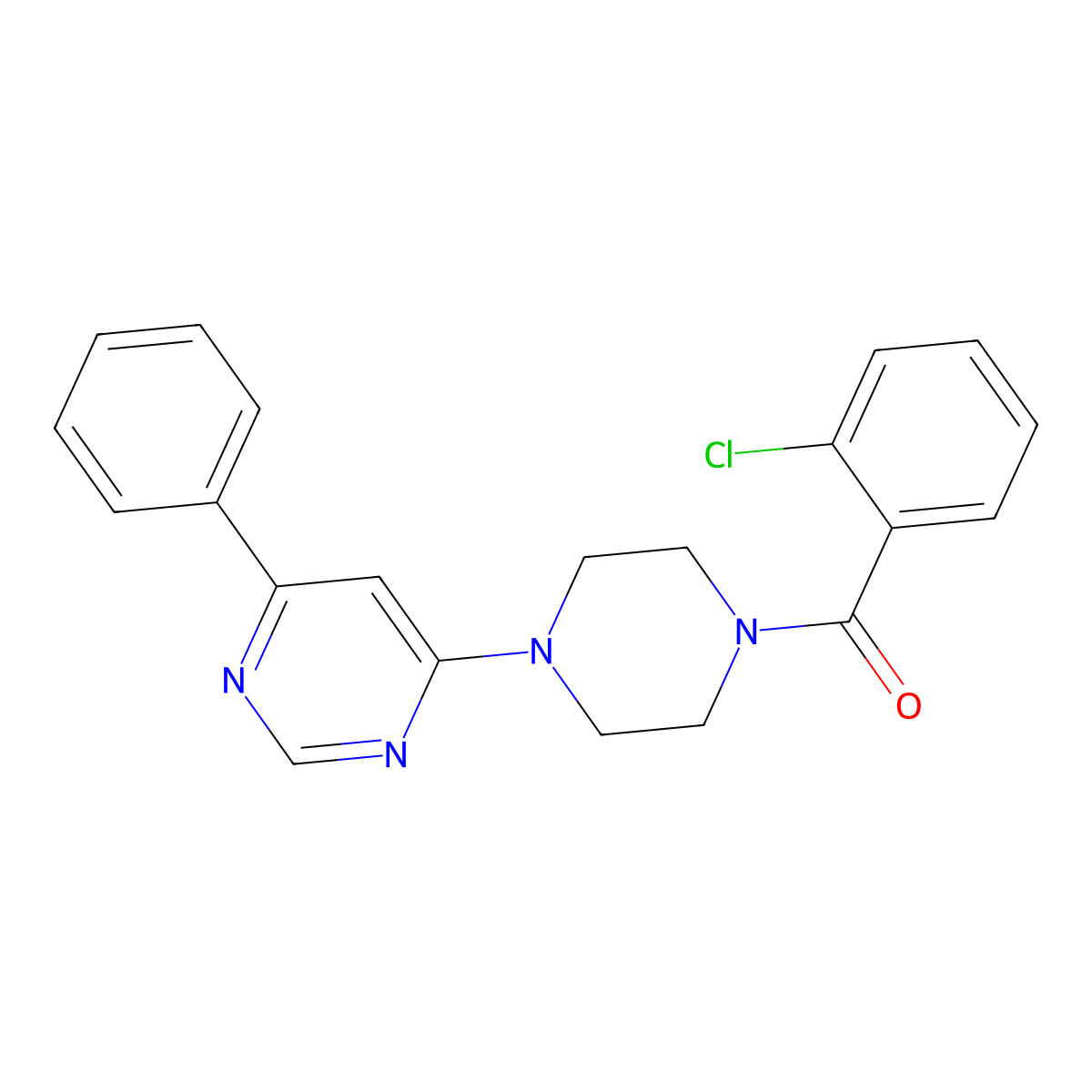 (2-Chlorophenyl)(4-(6-phenylpyrimidin-4-yl)piperazin-1-yl)methanone molecular structure, CAS 1351616-76-6