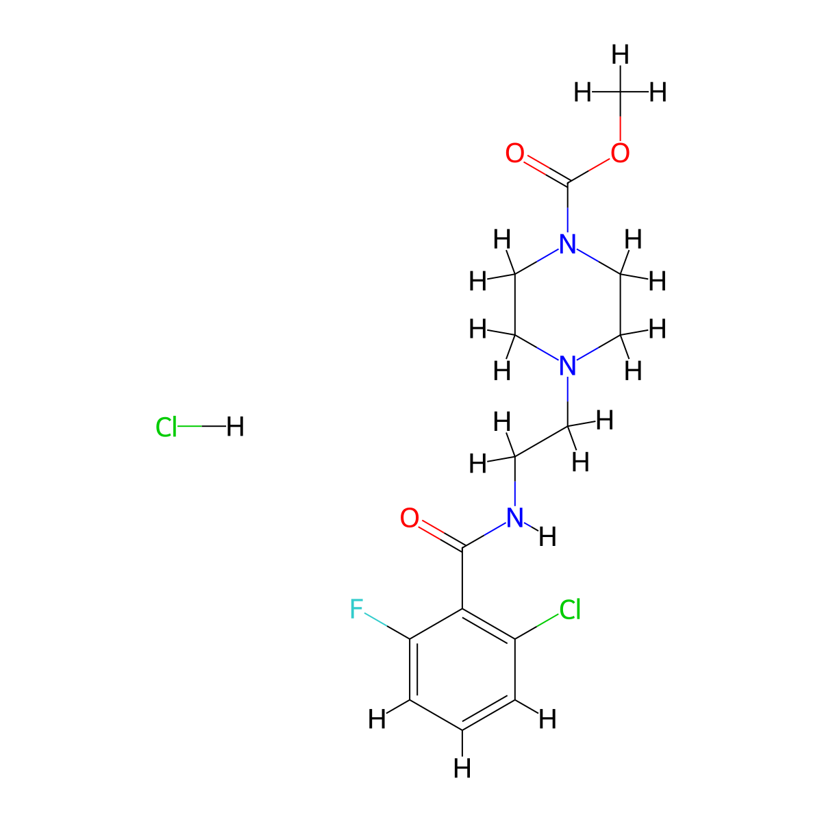 Methyl 4-(2-(2-chloro-6-fluorobenzamido)ethyl)piperazine-1-carboxylate hydrochloride molecular structure, CAS 1351616-78-8