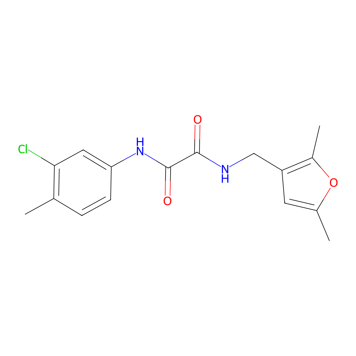 N1-(3-chloro-4-methylphenyl)-N2-((2,5-dimethylfuran-3-yl)methyl)oxalamide molecular structure, CAS 1351616-84-6