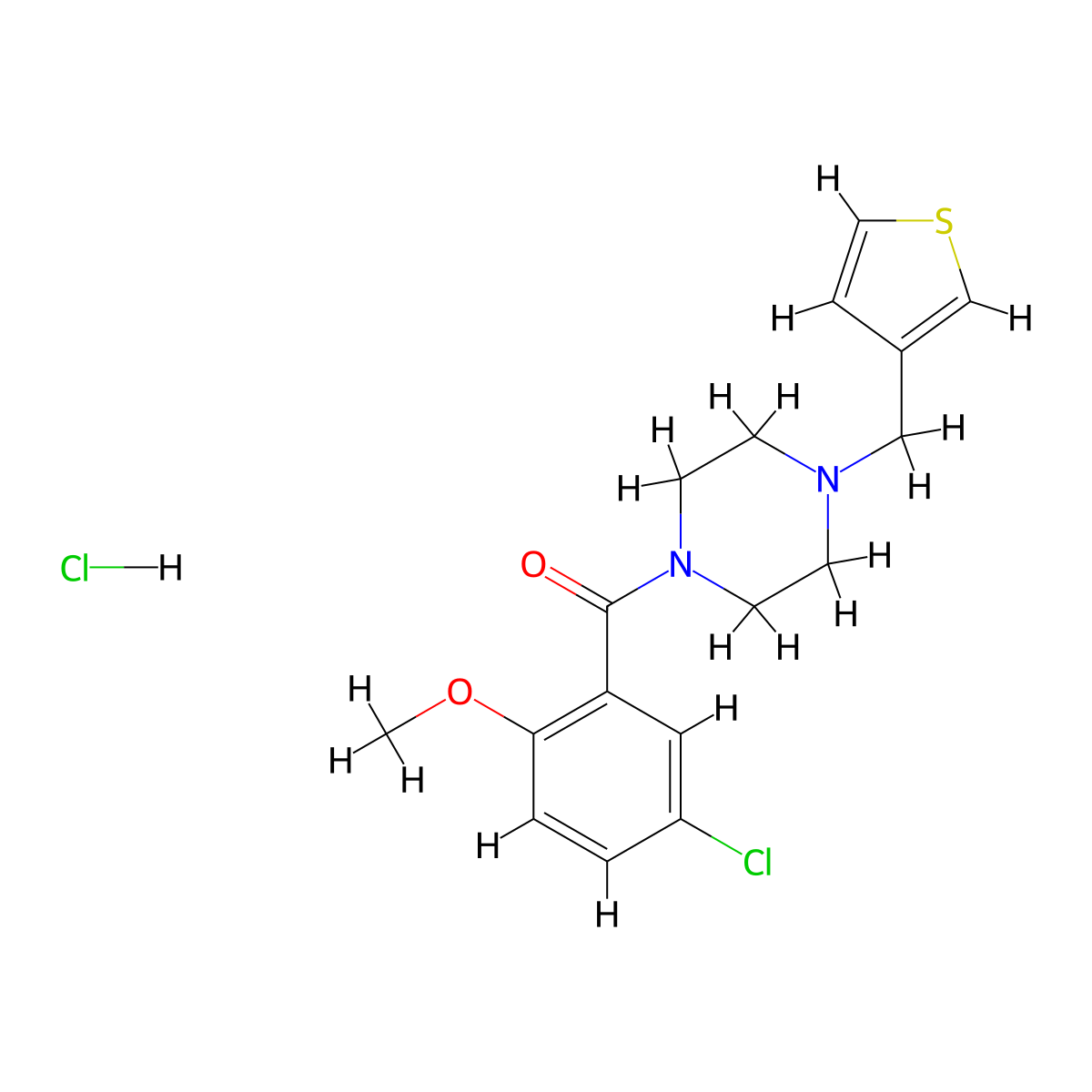 (5-Chloro-2-methoxyphenyl)(4-(thiophen-3-ylmethyl)piperazin-1-yl)methanone hydrochloride molecular structure, CAS 1351616-86-8