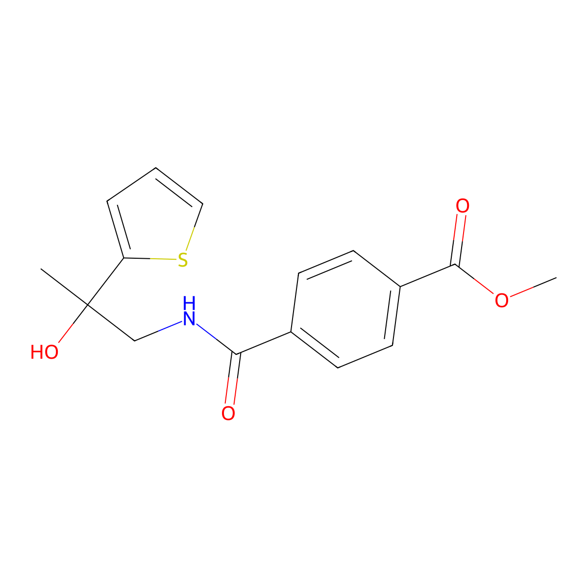 Methyl 4-{[2-hydroxy-2-(thiophen-2-yl)propyl]carbamoyl}benzoate molecular structure, CAS 1351616-90-4