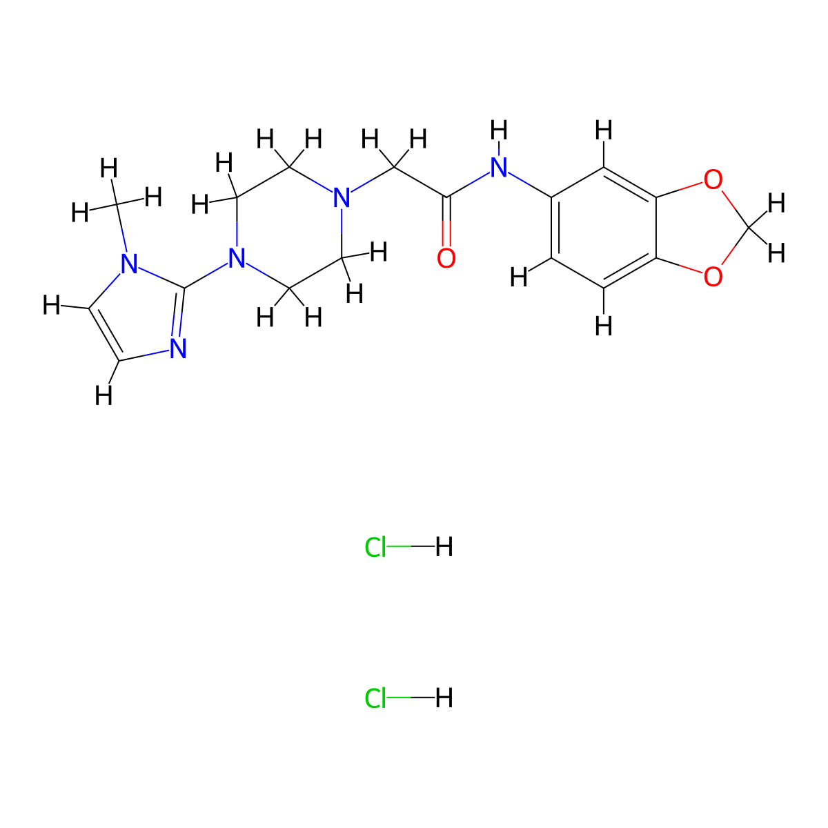 N-(benzo[d][1,3]dioxol-5-yl)-2-(4-(1-methyl-1H-imidazol-2-yl)piperazin-1-yl)acetamide dihydrochloride molecular structure, CAS 1351616-95-9