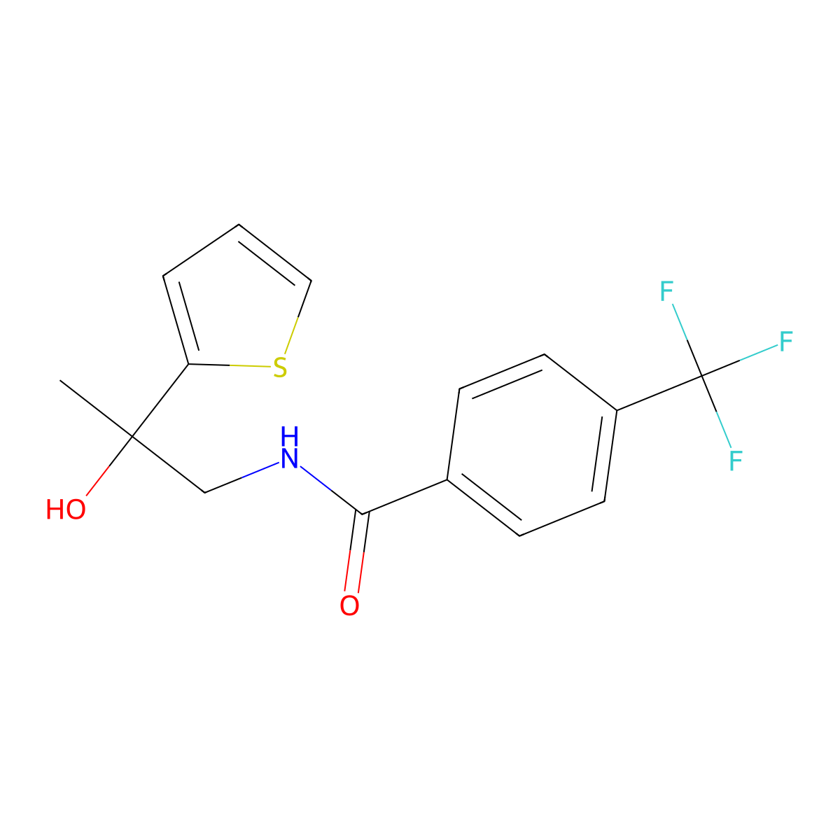 N-[2-hydroxy-2-(thiophen-2-yl)propyl]-4-(trifluoromethyl)benzamide molecular structure, CAS 1351617-45-2