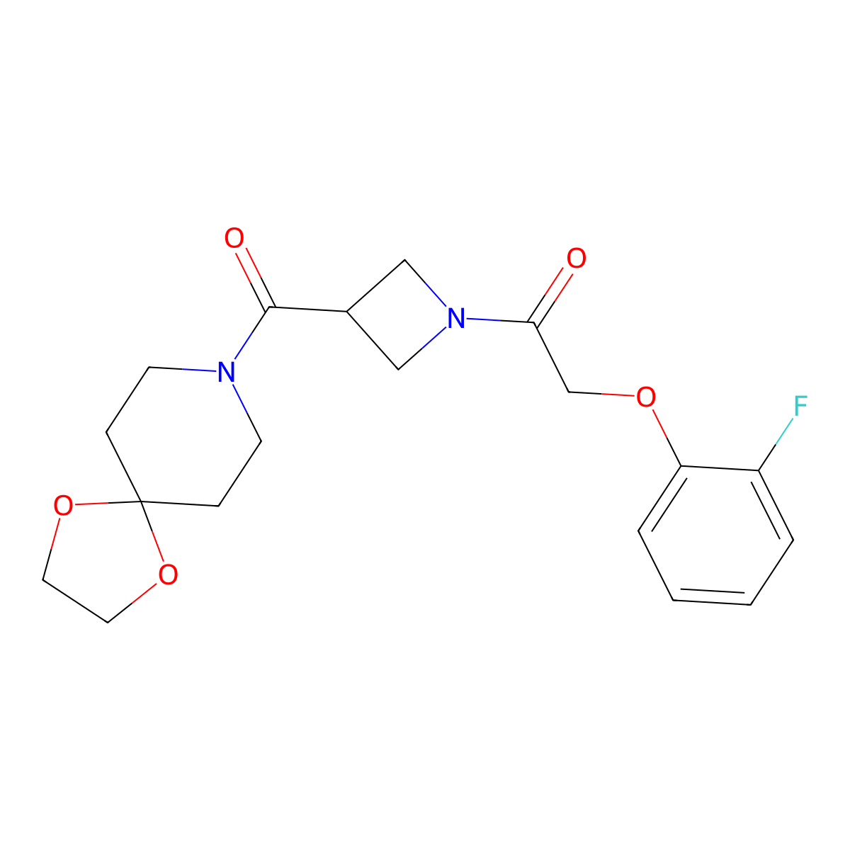 1-(3-(1,4-Dioxa-8-azaspiro[4.5]decane-8-carbonyl)azetidin-1-yl)-2-(2-fluorophenoxy)ethanone molecular structure, CAS 1351617-49-6