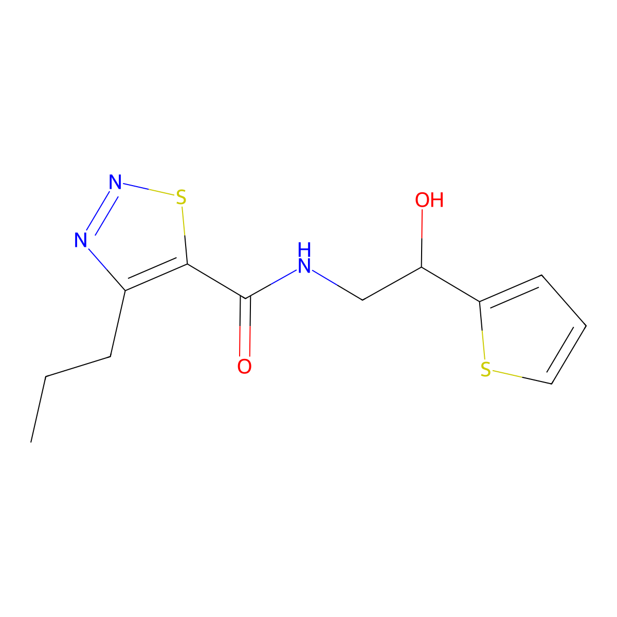 N-[2-hydroxy-2-(thiophen-2-yl)ethyl]-4-propyl-1,2,3-thiadiazole-5-carboxamide molecular structure, CAS 1351617-57-6