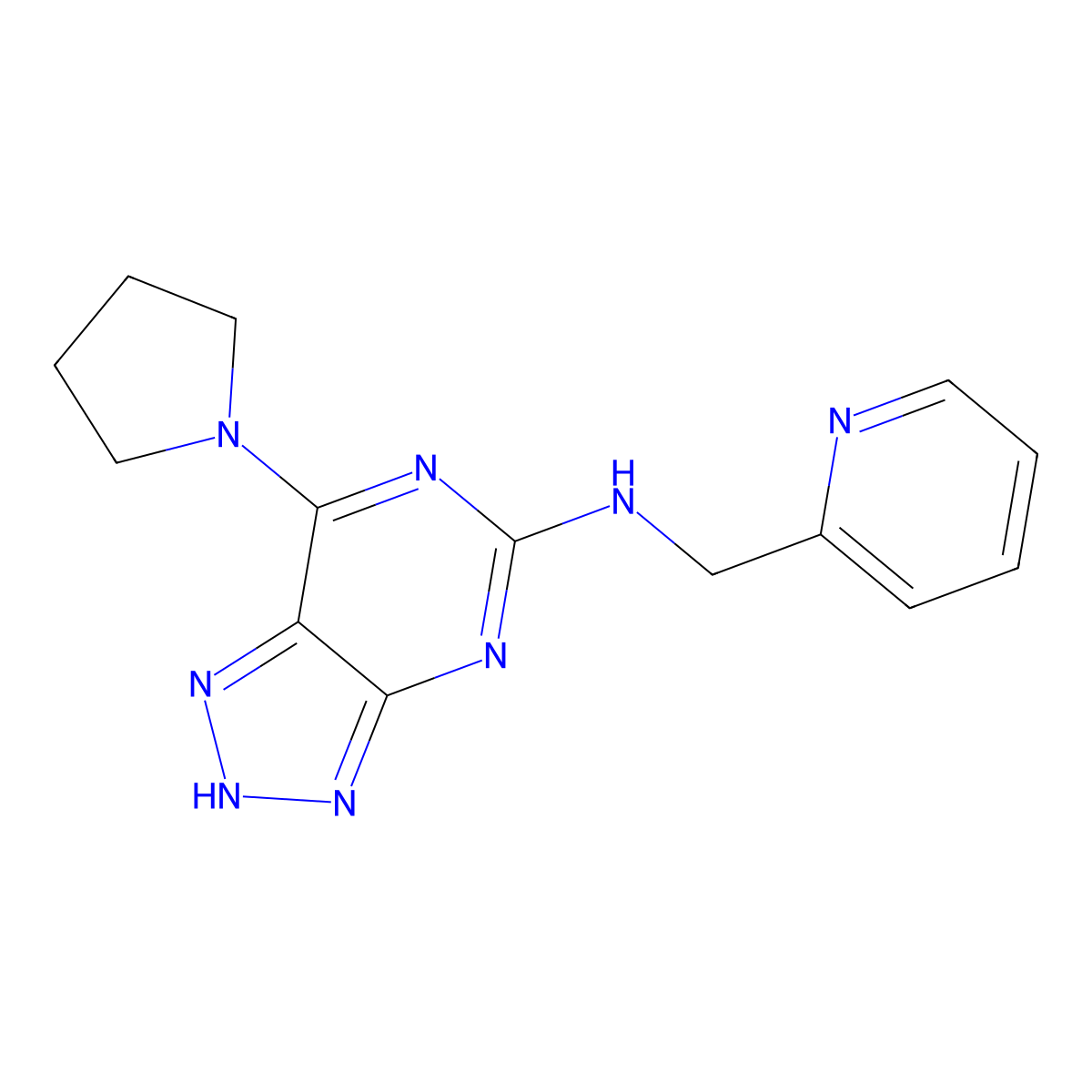 N-(pyridin-2-ylmethyl)-7-(pyrrolidin-1-yl)-3H-[1,2,3]triazolo[4,5-d]pyrimidin-5-amine molecular structure, CAS 1351617-61-2