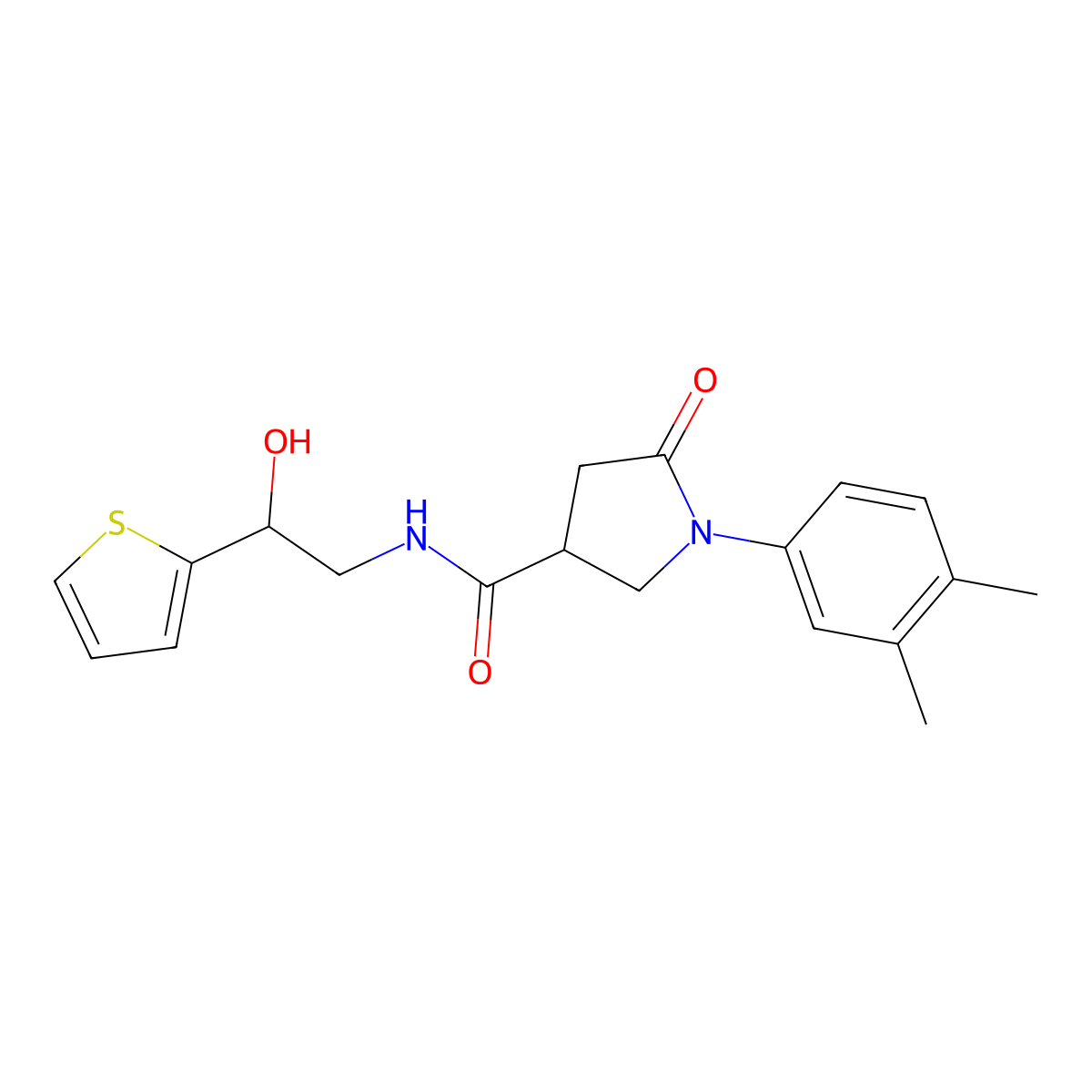 1-(3,4-dimethylphenyl)-N-[2-hydroxy-2-(thiophen-2-yl)ethyl]-5-oxopyrrolidine-3-carboxamide molecular structure, CAS 1351617-64-5