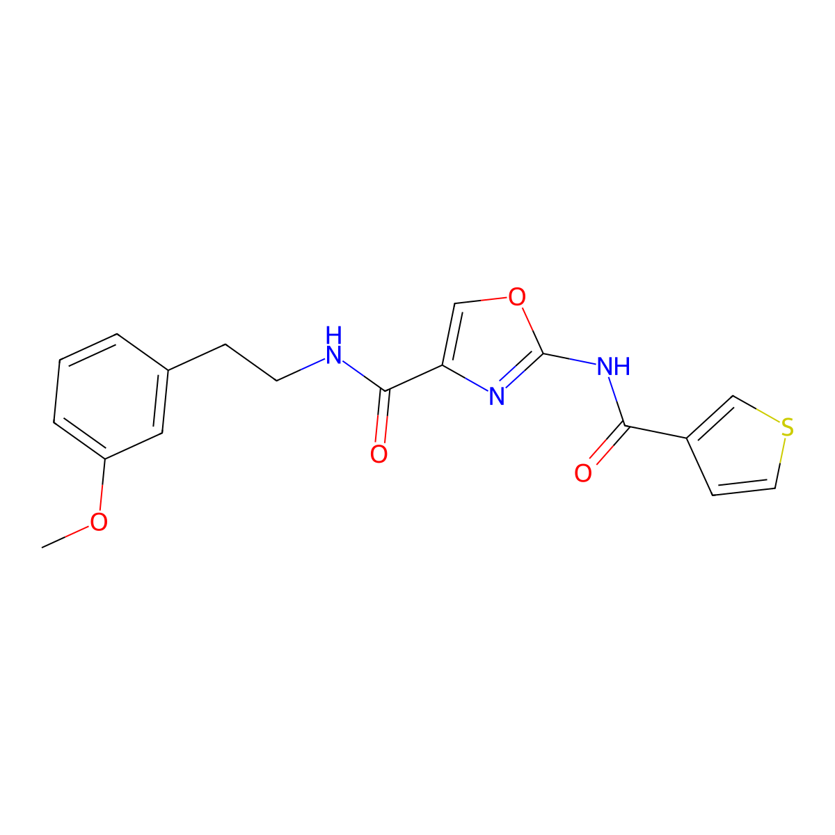 N-(3-methoxyphenethyl)-2-(thiophene-3-carboxamido)oxazole-4-carboxamide molecular structure, CAS 1351617-66-7