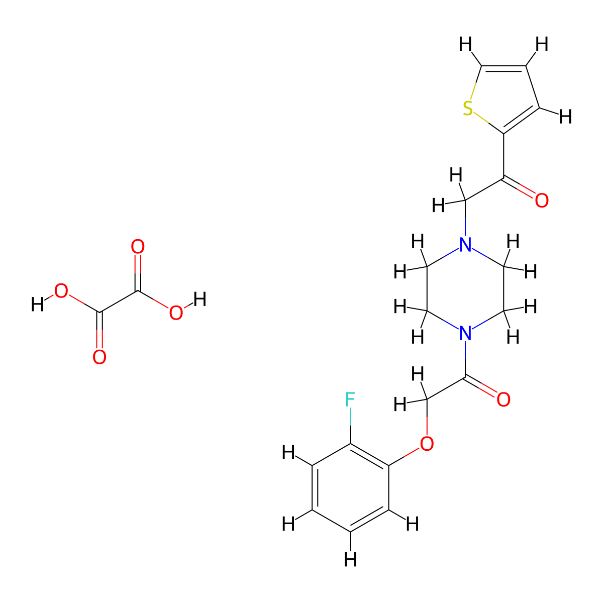2-(2-Fluorophenoxy)-1-(4-(2-oxo-2-(thiophen-2-yl)ethyl)piperazin-1-yl)ethanone oxalate molecular structure, CAS 1351617-82-7