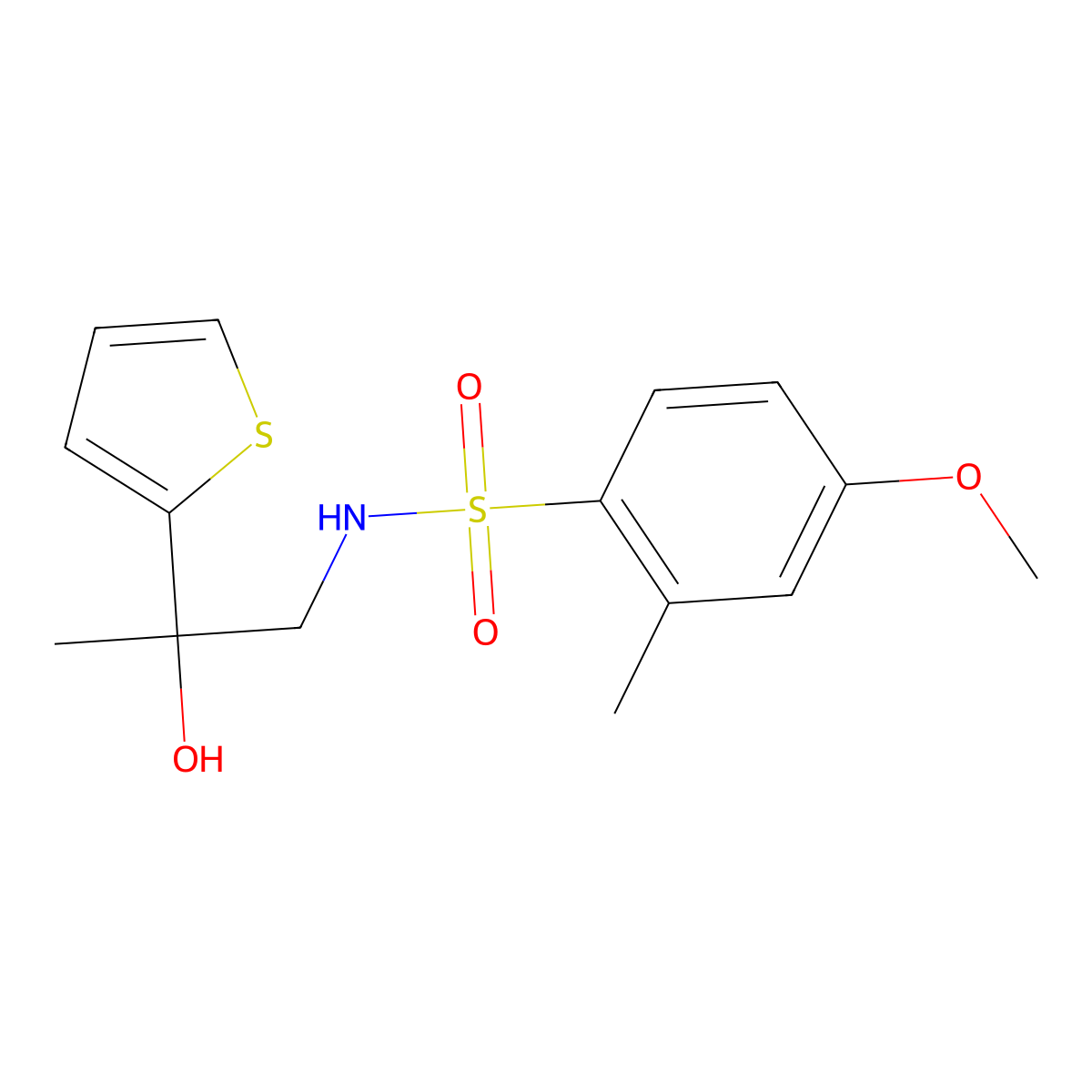 N-(2-hydroxy-2-(thiophen-2-yl)propyl)-4-methoxy-2-methylbenzenesulfonamide molecular structure, CAS 1351617-84-9
