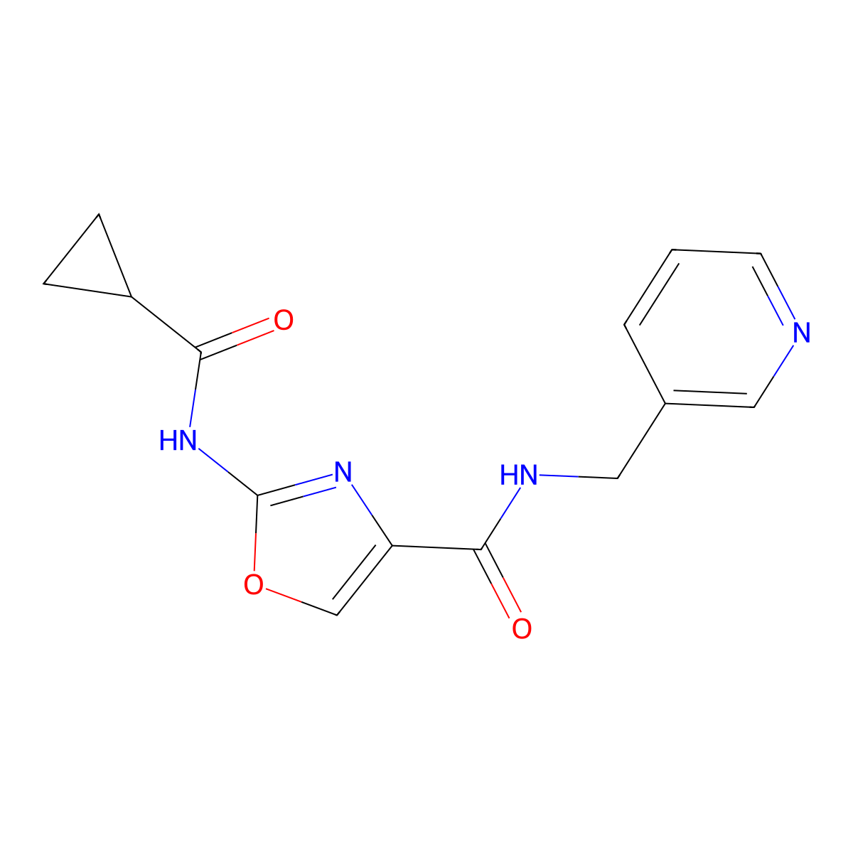 2-(cyclopropanecarboxamido)-N-(pyridin-3-ylmethyl)oxazole-4-carboxamide molecular structure, CAS 1351617-91-8