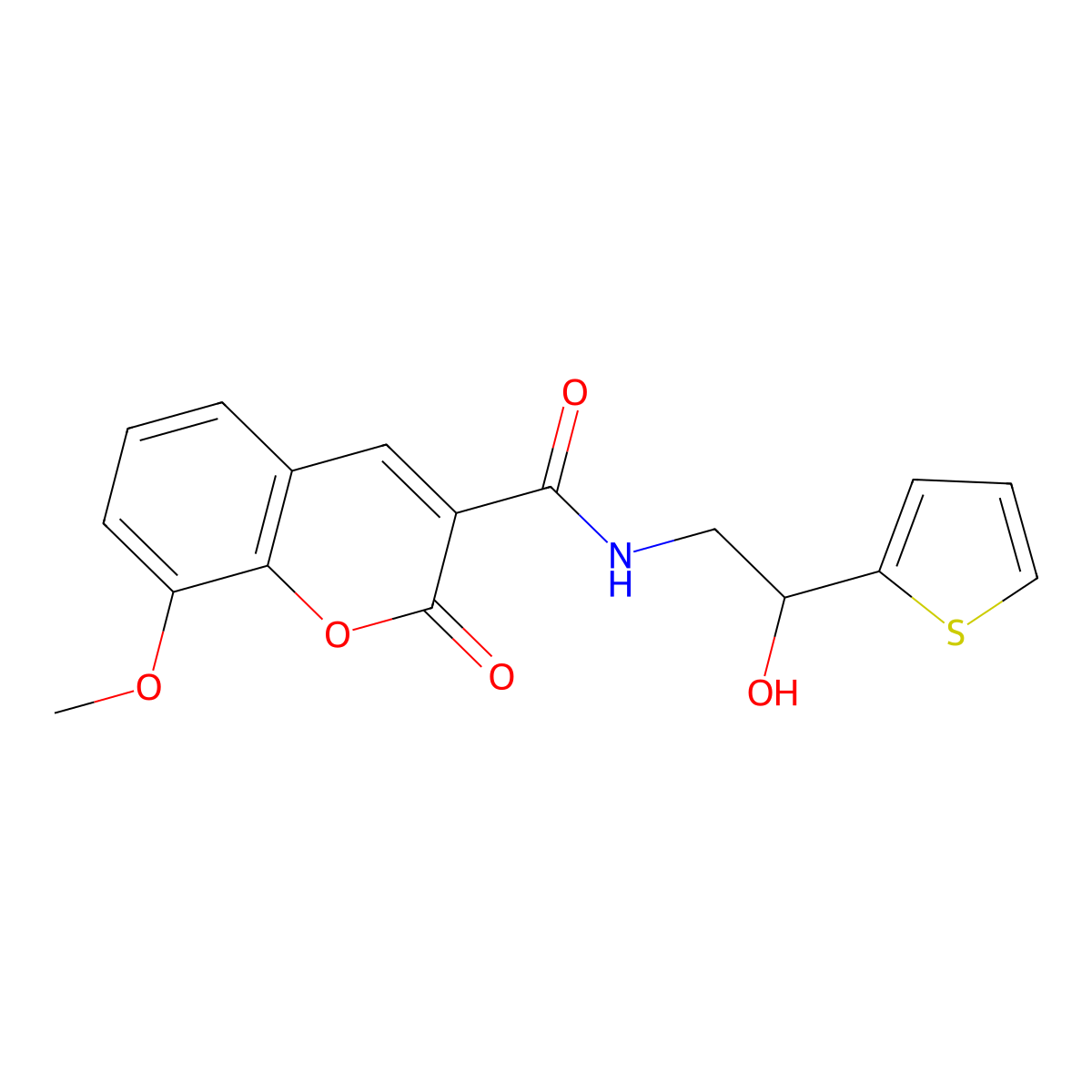 N-(2-hydroxy-2-(thiophen-2-yl)ethyl)-8-methoxy-2-oxo-2H-chromene-3-carboxamide molecular structure, CAS 1351617-95-2
