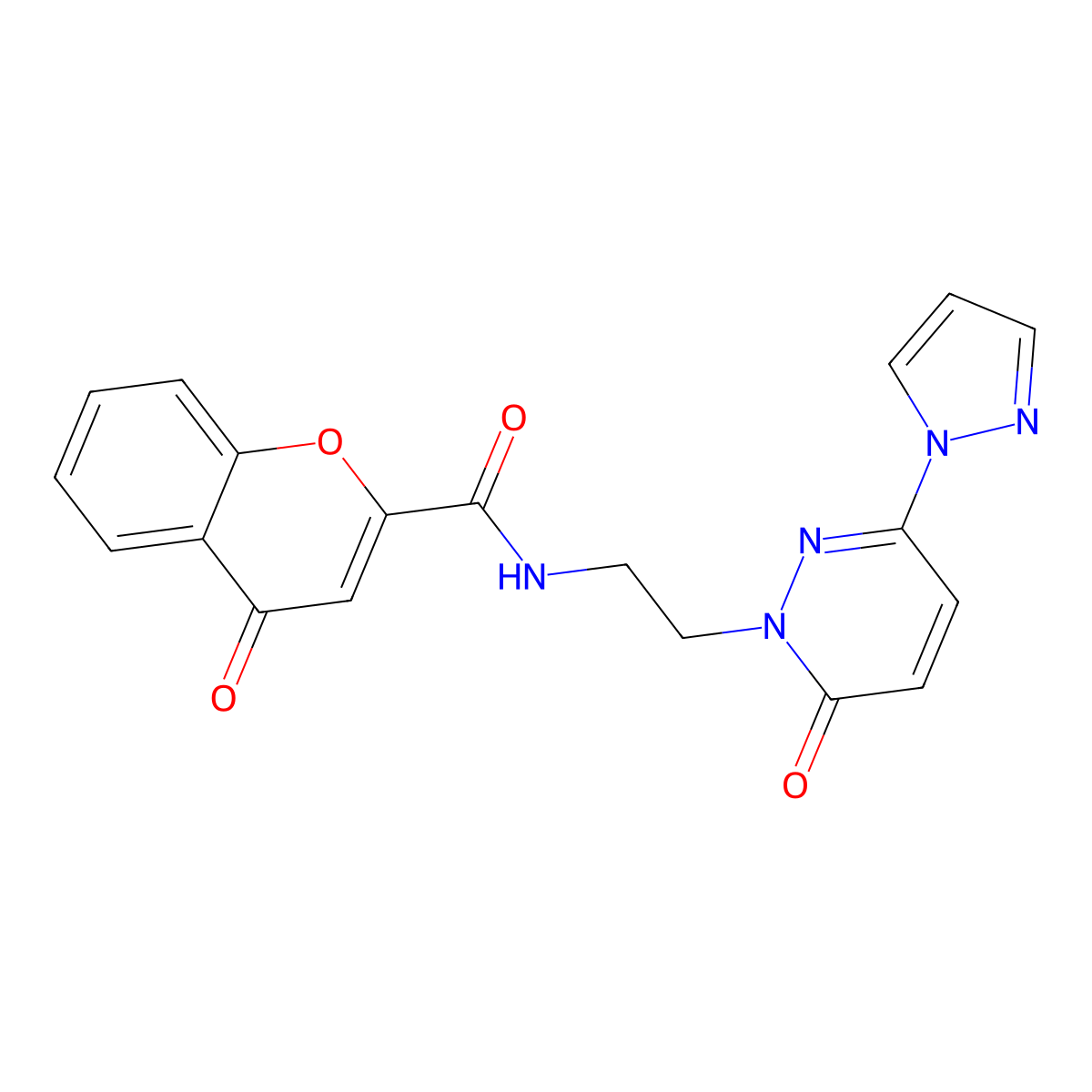 4-oxo-N-(2-(6-oxo-3-(1H-pyrazol-1-yl)pyridazin-1(6H)-yl)ethyl)-4H-chromene-2-carboxamide molecular structure, CAS 1351617-97-4