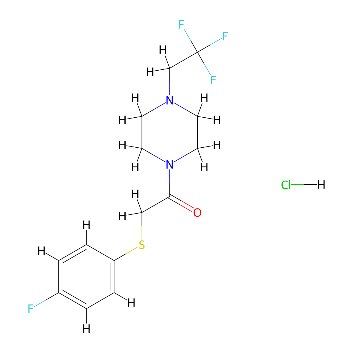 2-((4-Fluorophenyl)thio)-1-(4-(2,2,2-trifluoroethyl)piperazin-1-yl)ethanone hydrochloride molecular structure, CAS 1351618-00-2