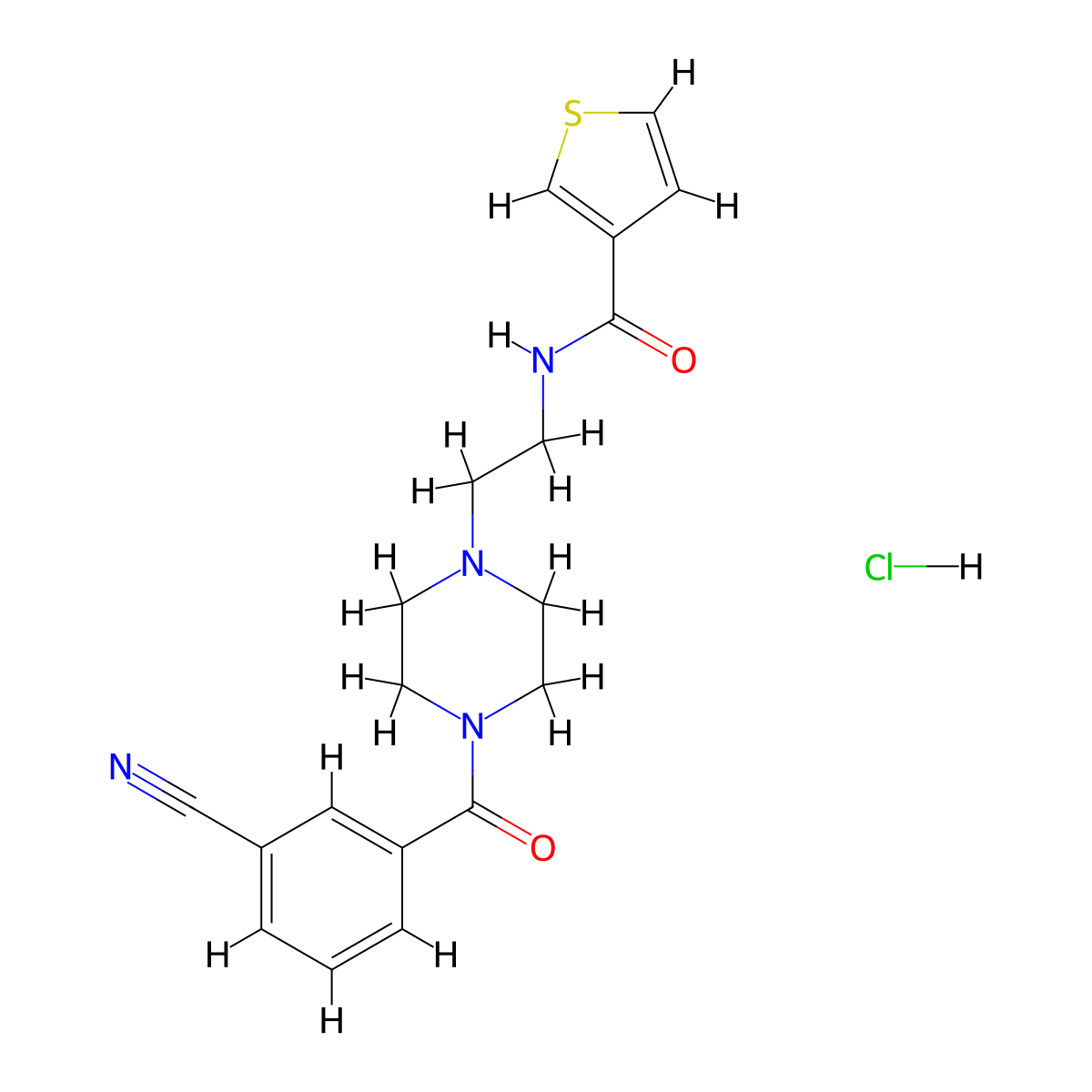 N-(2-(4-(3-cyanobenzoyl)piperazin-1-yl)ethyl)thiophene-3-carboxamide hydrochloride molecular structure, CAS 1351618-01-3