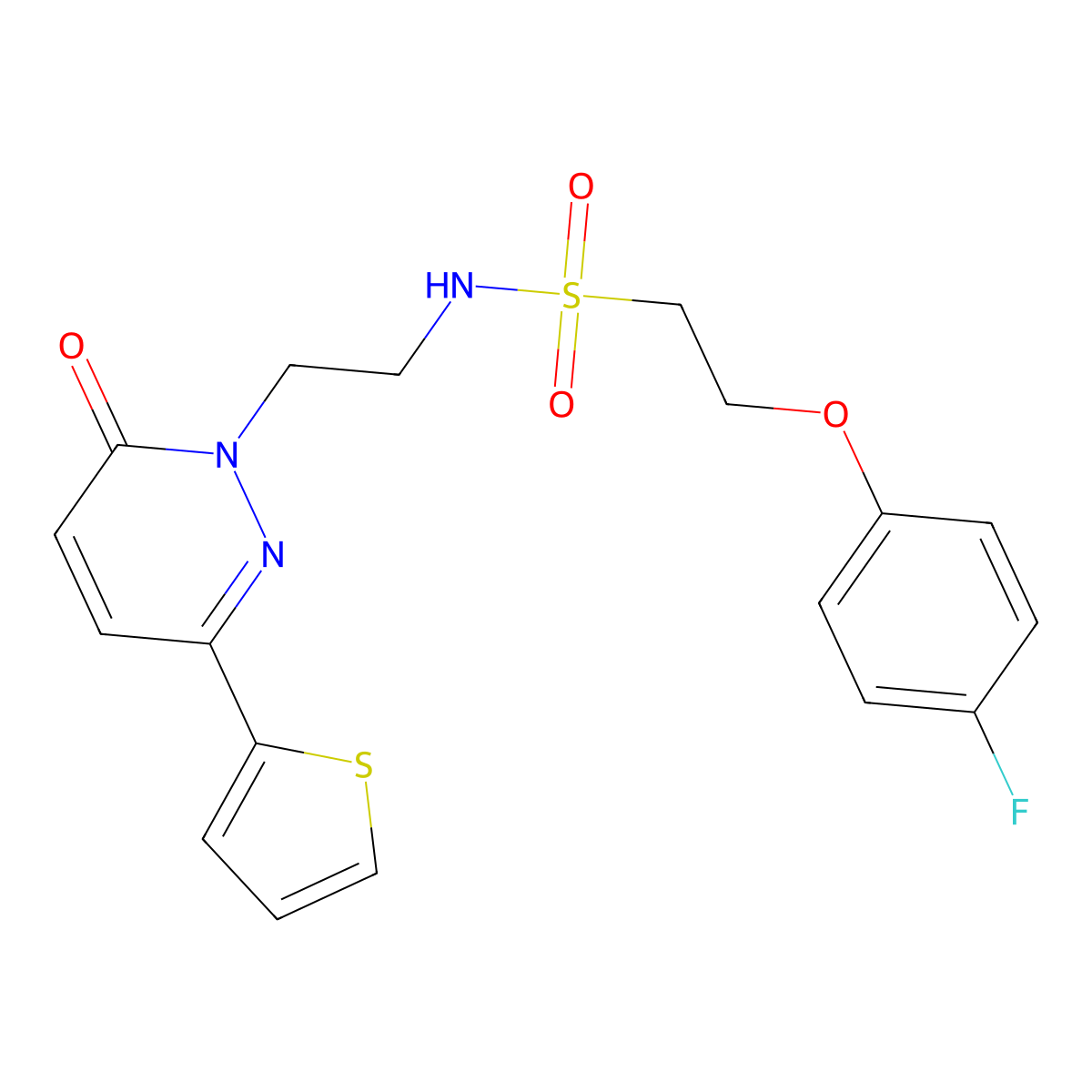 2-(4-fluorophenoxy)-N-(2-(6-oxo-3-(thiophen-2-yl)pyridazin-1(6H)-yl)ethyl)ethanesulfonamide molecular structure, CAS 1351618-05-7