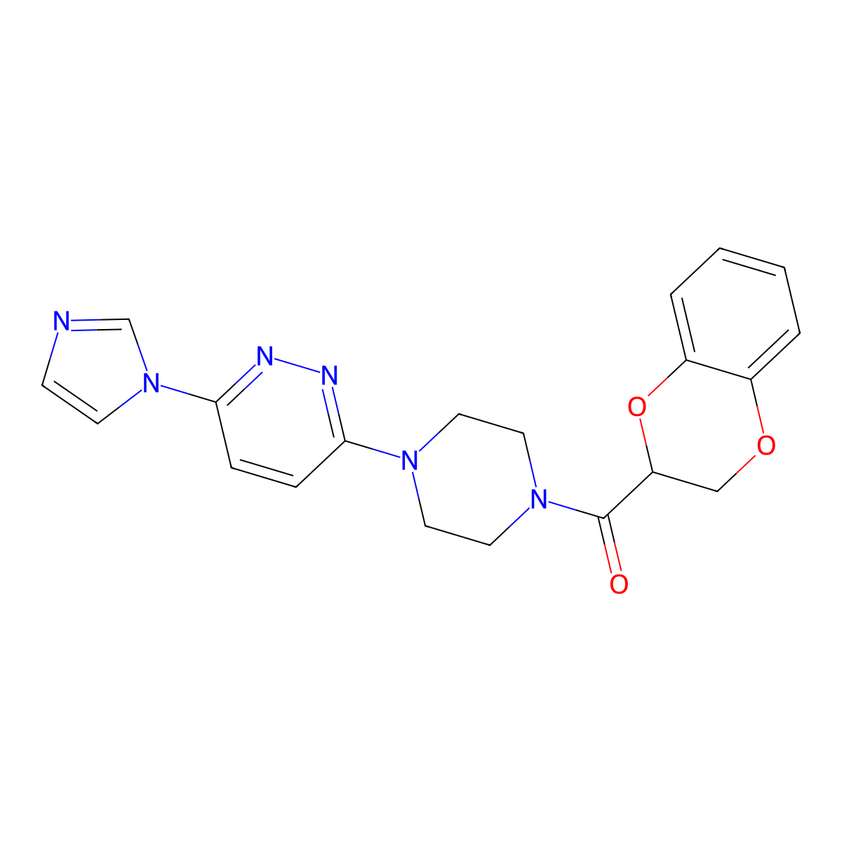 (4-(6-(1H-imidazol-1-yl)pyridazin-3-yl)piperazin-1-yl)(2,3-dihydrobenzo[b][1,4]dioxin-2-yl)methanone molecular structure, CAS 1351618-07-9