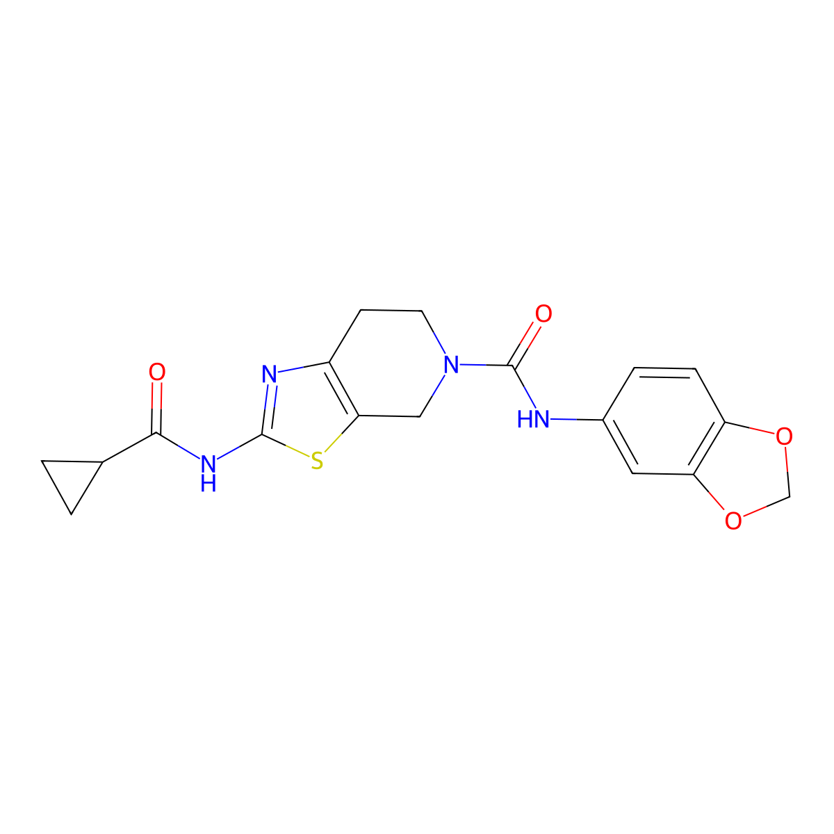 N-(benzo[d][1,3]dioxol-5-yl)-2-(cyclopropanecarboxamido)-6,7-dihydrothiazolo[5,4-c]pyridine-5(4H)-carboxamide molecular structure, CAS 1351618-08-0