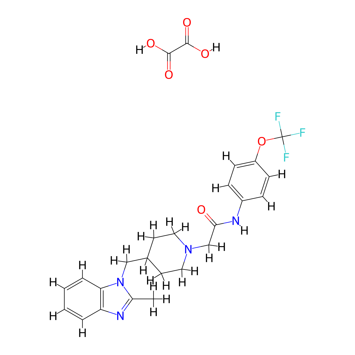 2-(4-((2-methyl-1H-benzo[d]imidazol-1-yl)methyl)piperidin-1-yl)-N-(4-(trifluoromethoxy)phenyl)acetamide oxalate molecular structure, CAS 1351618-11-5