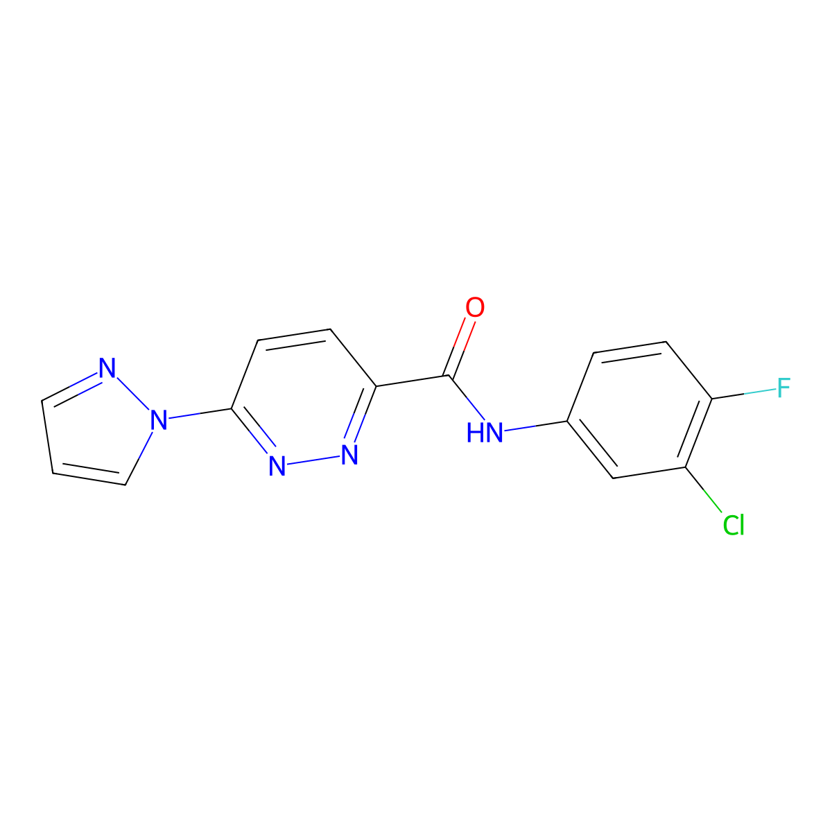 N-(3-chloro-4-fluorophenyl)-6-(1H-pyrazol-1-yl)pyridazine-3-carboxamide molecular structure, CAS 1351618-21-7