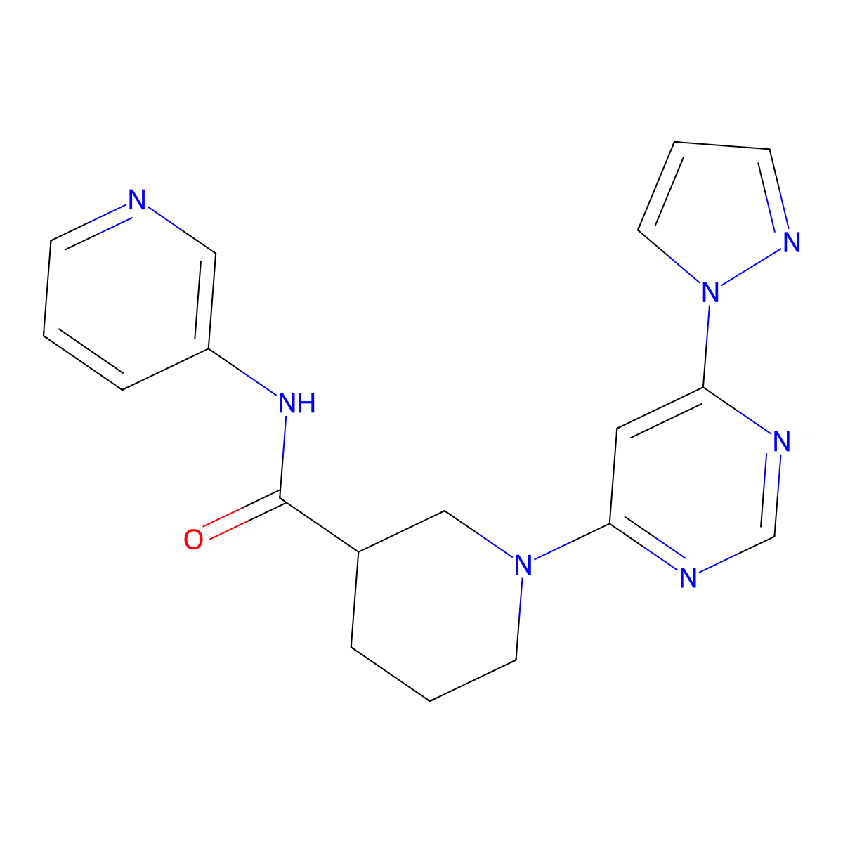 1-[6-(1H-pyrazol-1-yl)pyrimidin-4-yl]-N-(pyridin-3-yl)piperidine-3-carboxamide molecular structure, CAS 1351618-22-8