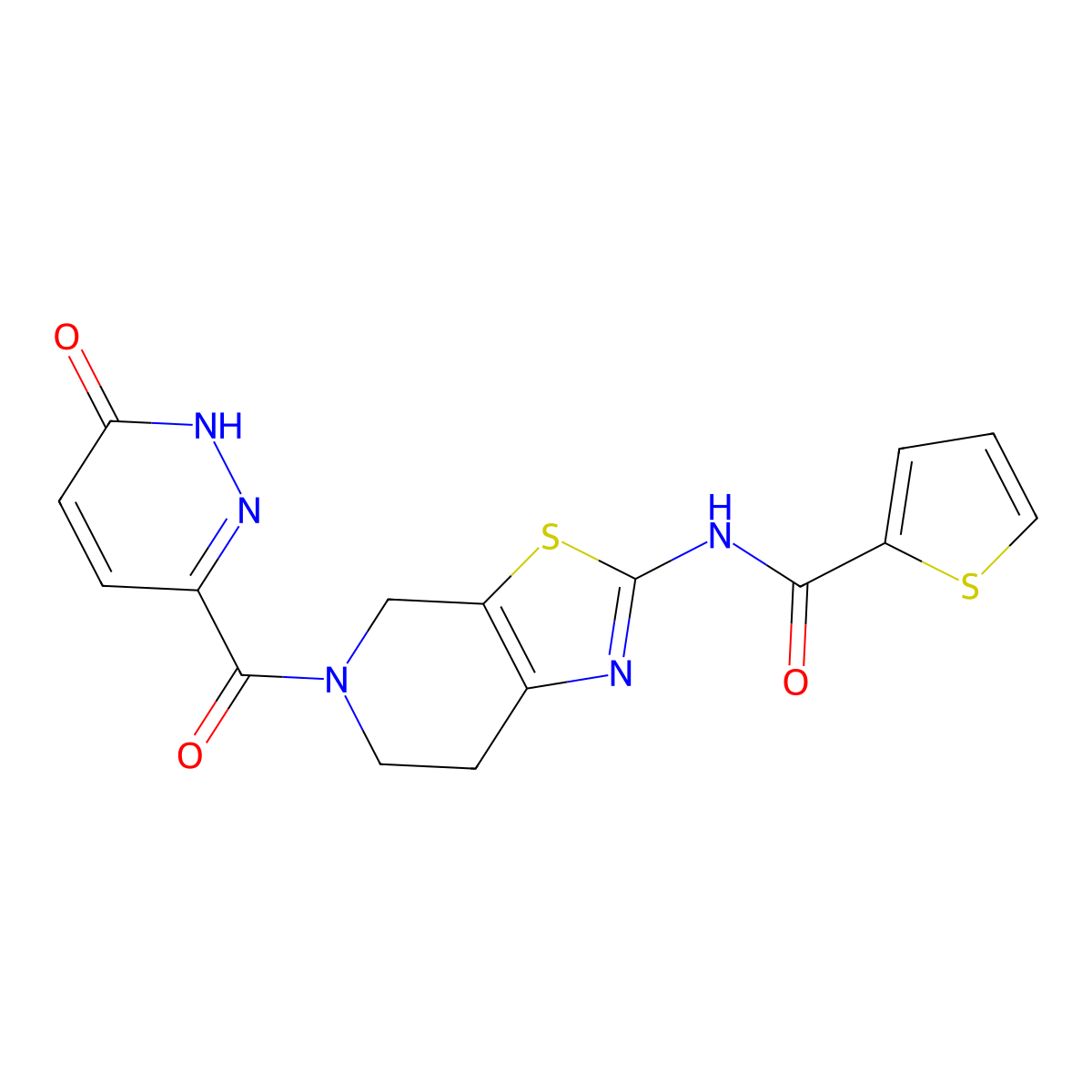 N-(5-(6-oxo-1,6-dihydropyridazine-3-carbonyl)-4,5,6,7-tetrahydrothiazolo[5,4-c]pyridin-2-yl)thiophene-2-carboxamide molecular structure, CAS 1351618-24-0