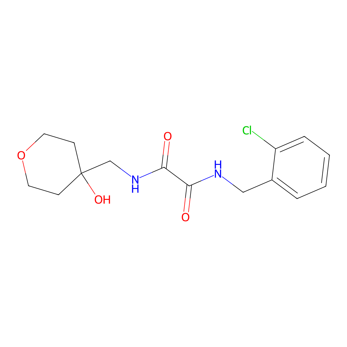 N1-(2-chlorobenzyl)-N2-((4-hydroxytetrahydro-2H-pyran-4-yl)methyl)oxalamide molecular structure, CAS 1351618-28-4