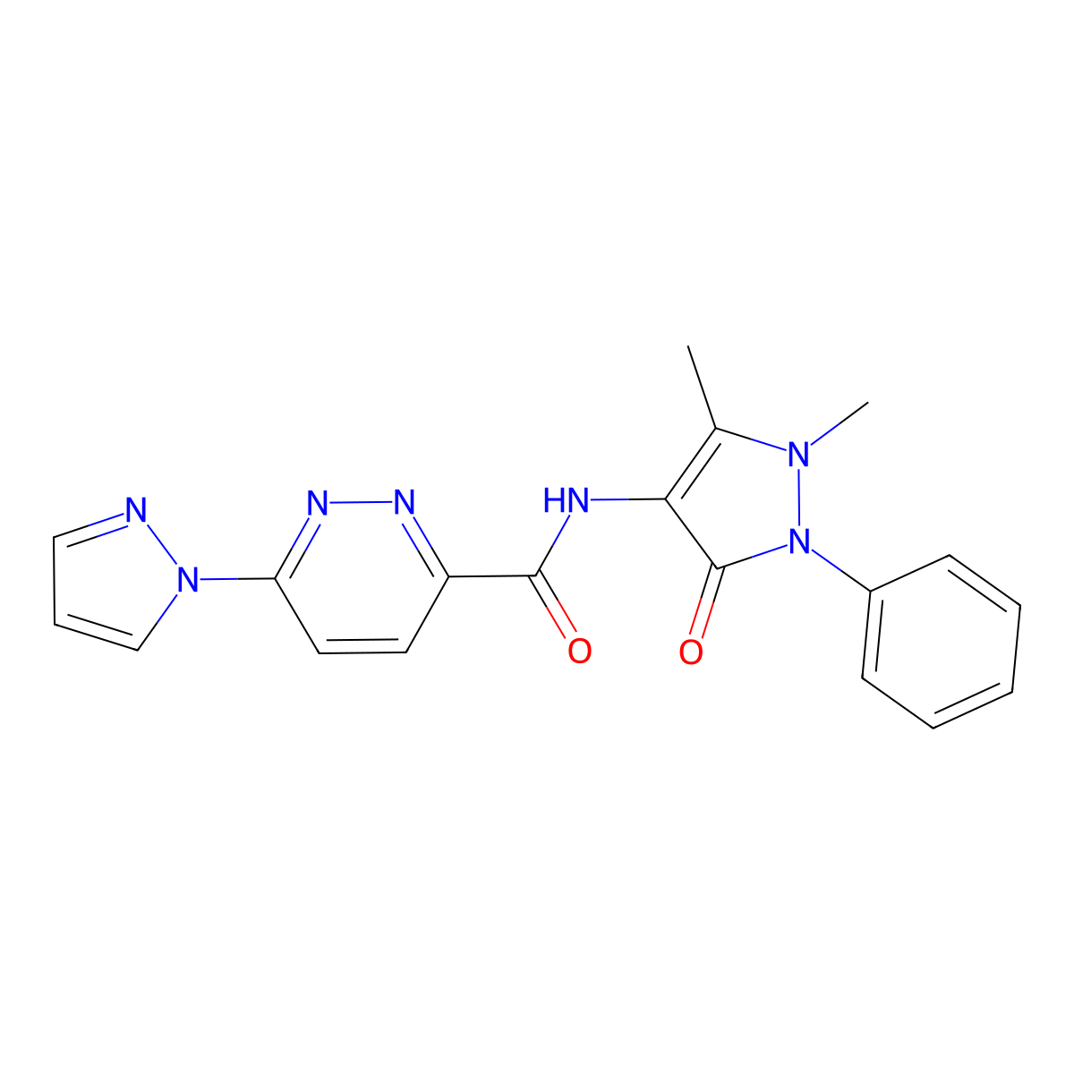 N-(1,5-dimethyl-3-oxo-2-phenyl-2,3-dihydro-1H-pyrazol-4-yl)-6-(1H-pyrazol-1-yl)pyridazine-3-carboxamide molecular structure, CAS 1351618-31-9