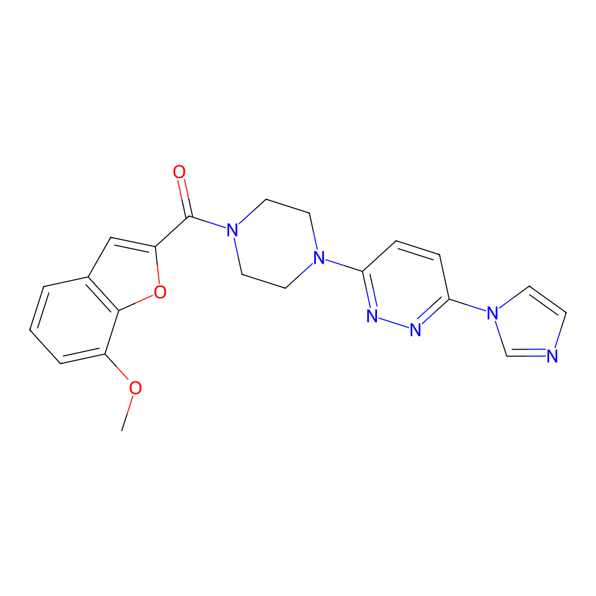 (4-(6-(1H-imidazol-1-yl)pyridazin-3-yl)piperazin-1-yl)(7-methoxybenzofuran-2-yl)methanone molecular structure, CAS 1351618-32-0
