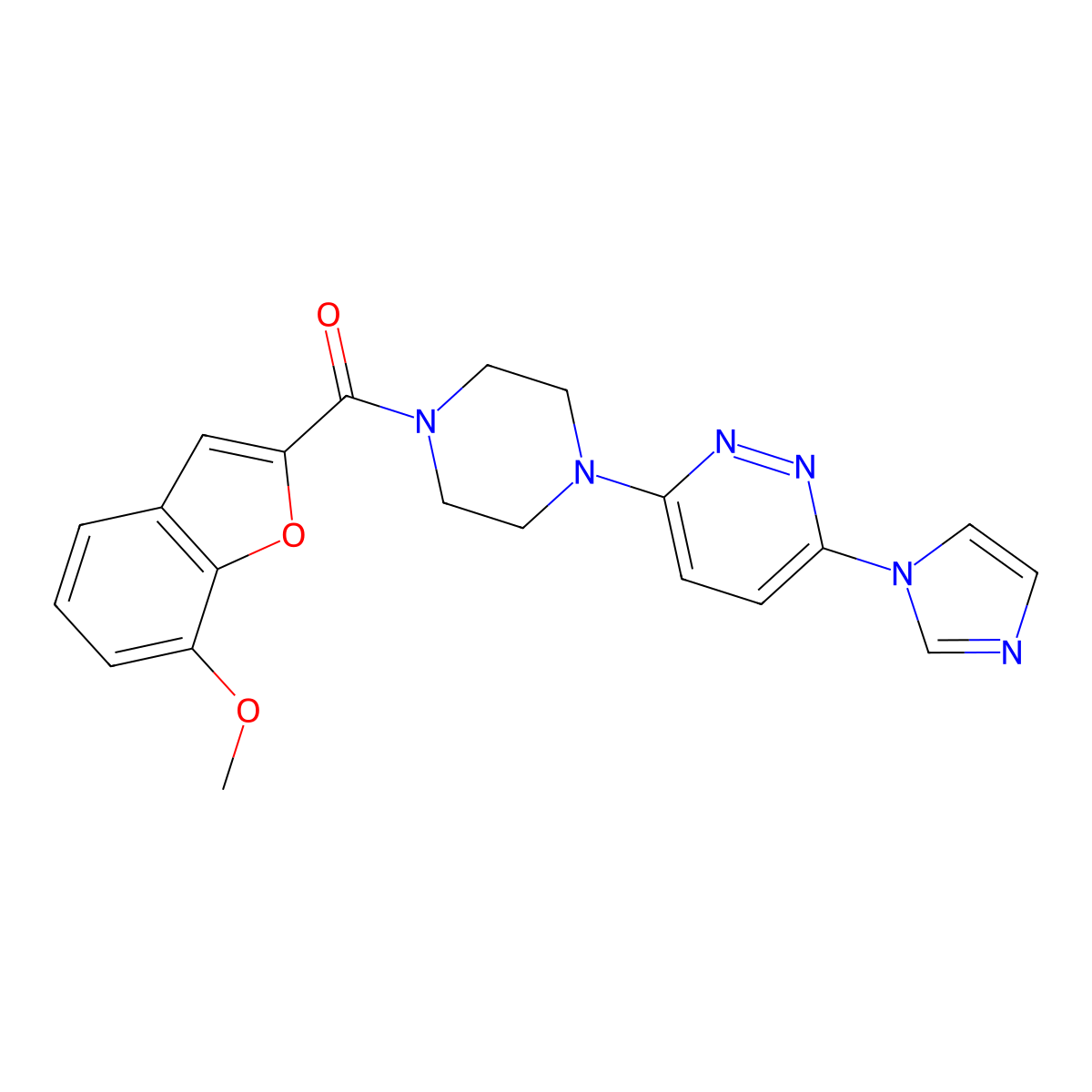(4-(6-(1H-imidazol-1-yl)pyridazin-3-yl)piperazin-1-yl)(7-methoxybenzofuran-2-yl)methanone molecular structure, CAS 1351618-32-0