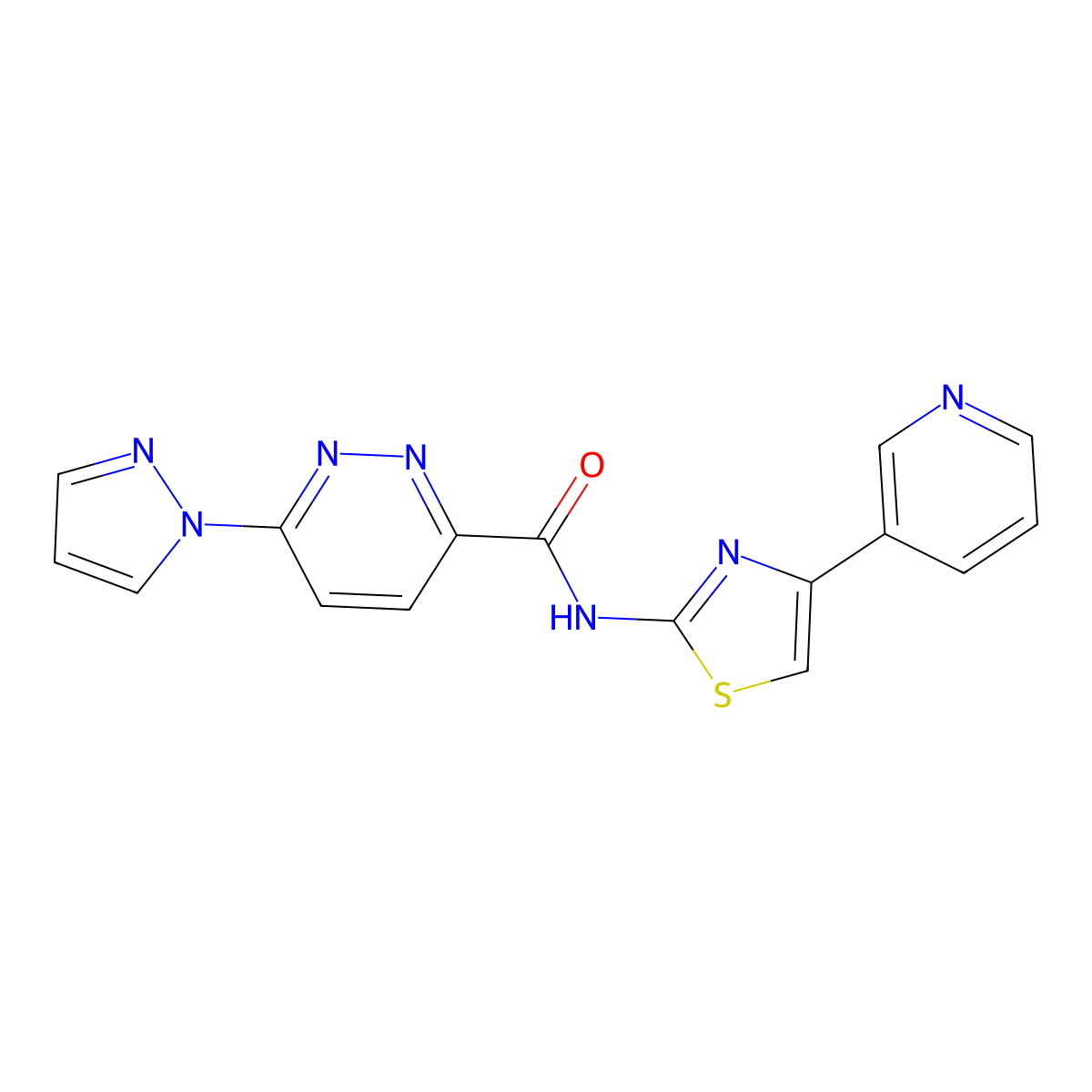 6-(1H-pyrazol-1-yl)-N-(4-(pyridin-3-yl)thiazol-2-yl)pyridazine-3-carboxamide molecular structure, CAS 1351618-38-6